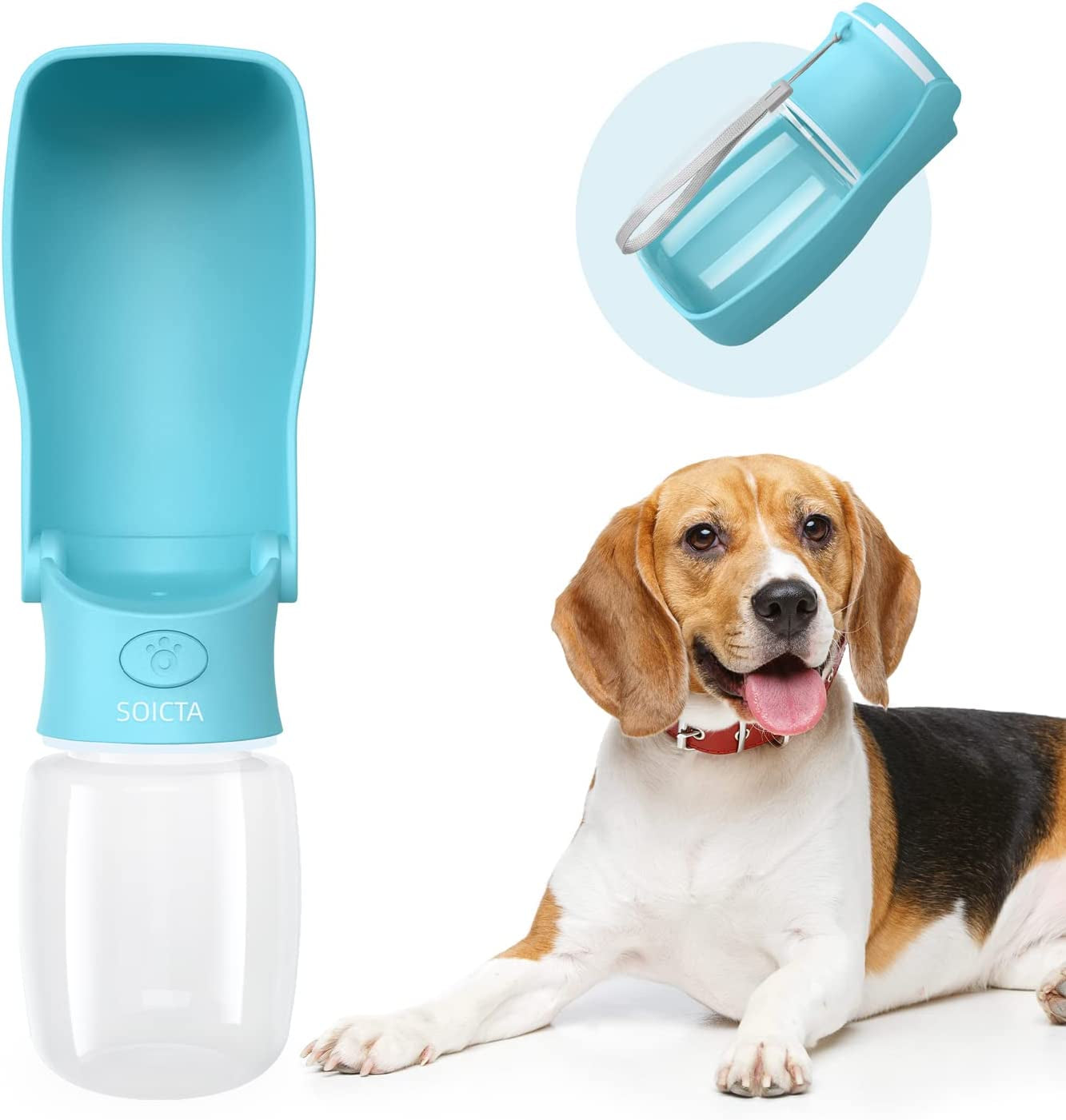 Portable Dog Water Bottle for Walking 19 OZ or 12 OZ Portable Pet Water Bottles for Puppy Small Medium Large Dogs Water Dispenser Dog Water Bowl Dog Accessories (19OZ Blue)