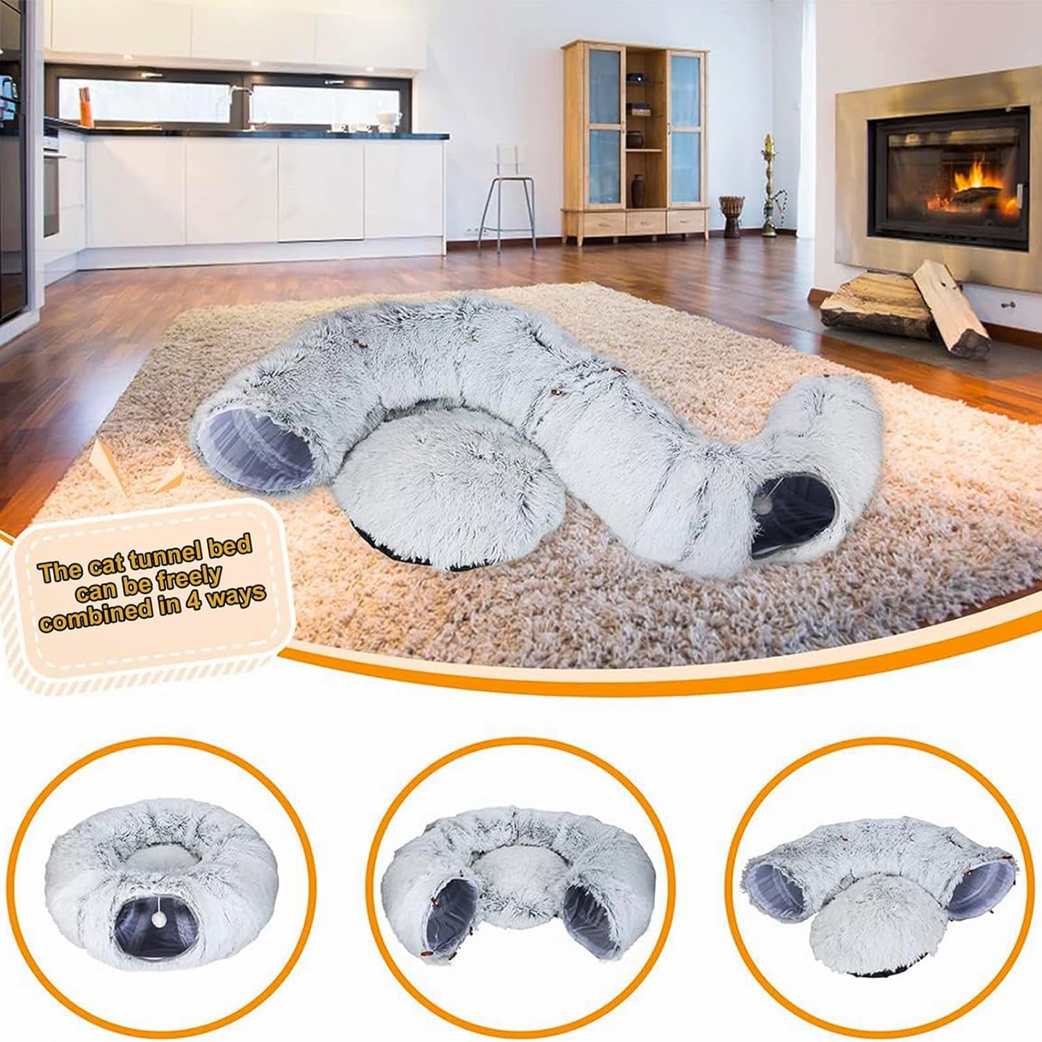 Cat Tunnel Bed, Cat Tunnels Cat Toys for Indoor Cats, Cat Donut Tunnel, Multifunctional Cat Cave for Small Medium Large Cat, Puppy, Rabbit, Ferret.