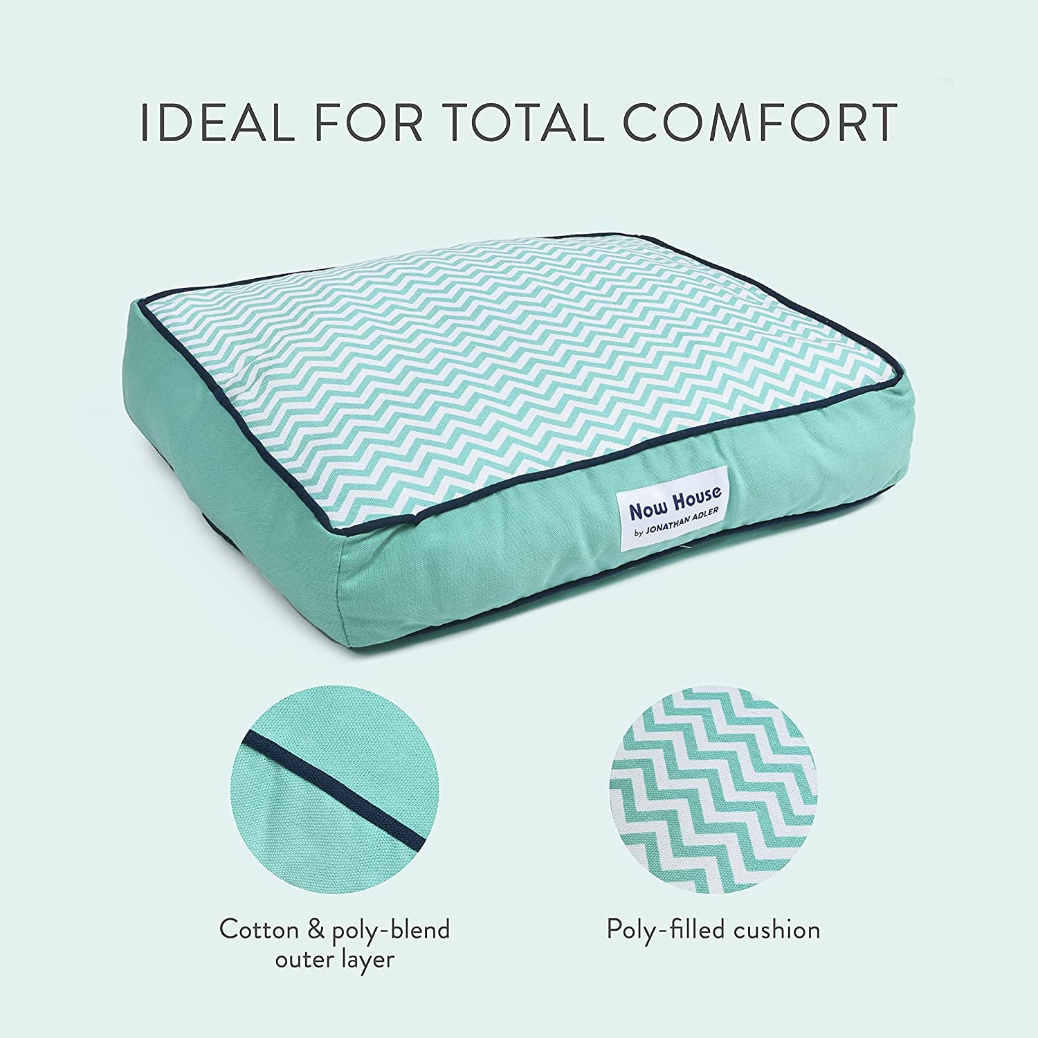 Jonathan Adler Teal Chevron Cushion Dog Bed, Medium, Washable