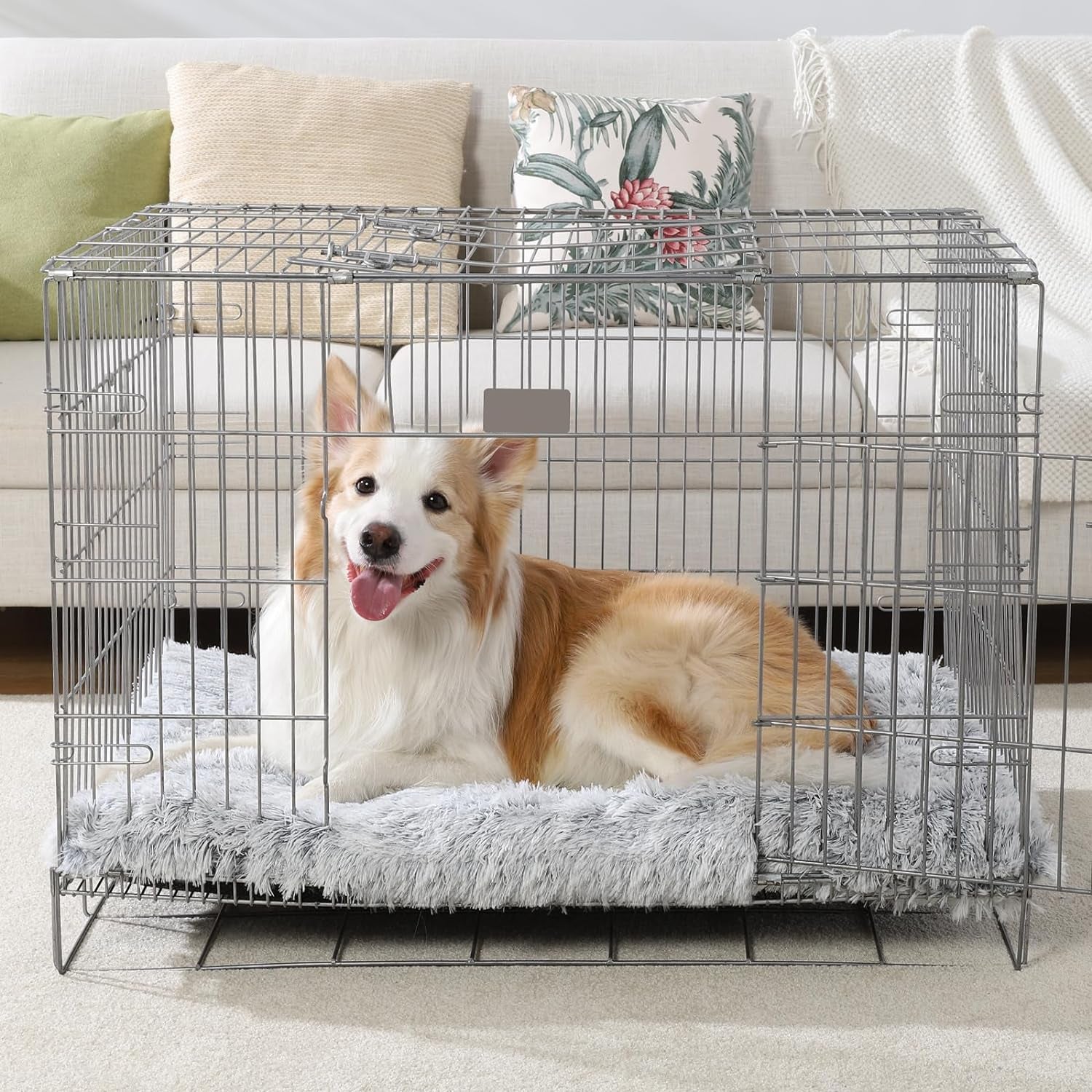 Large Dog Bed Crate Pad 36 Inch, Washable Pet Crate Beds Large Medium Small Sized Dogs, Deluxe Plush Anti-Slip Dog Mats for Sleeping, Fulffy Kennel Pad 35 * 23 Inch Grey