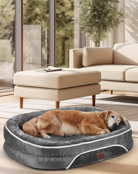 Orthopedic Dog Bed for Large Dogs with Egg Foam Support, Machine Washable Plush Cover and Non-Slip Bottom