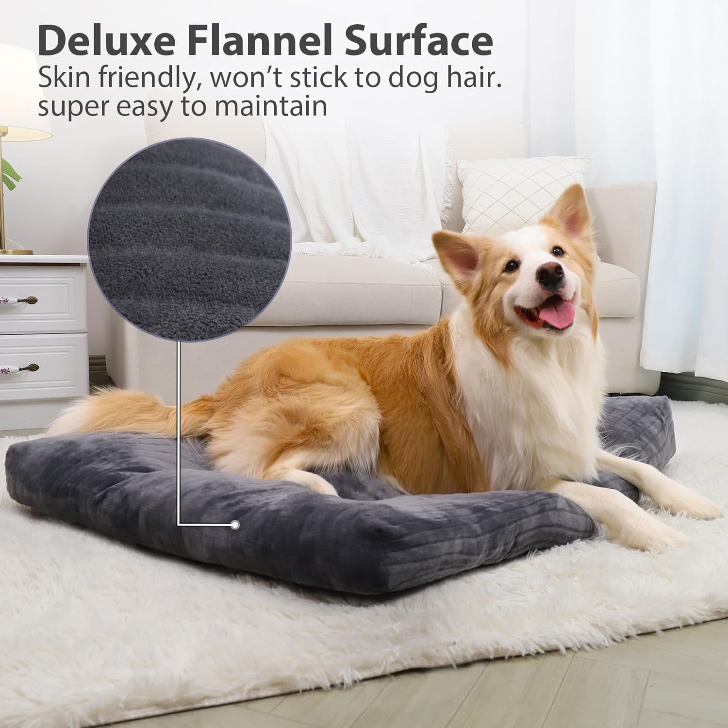 Deluixe Washable Dog Bed, Thick Flannel Kennel Pad Anti-Slip & Anti-Scratch Pet Sleeping Mat