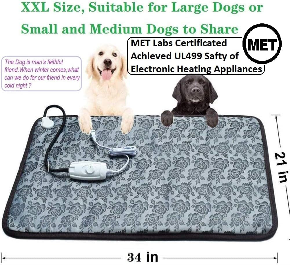 XXL Electric Heating Pad for Large Dog Bed Outdoor or Indoor,Waterproof,Chew Proof Cord 