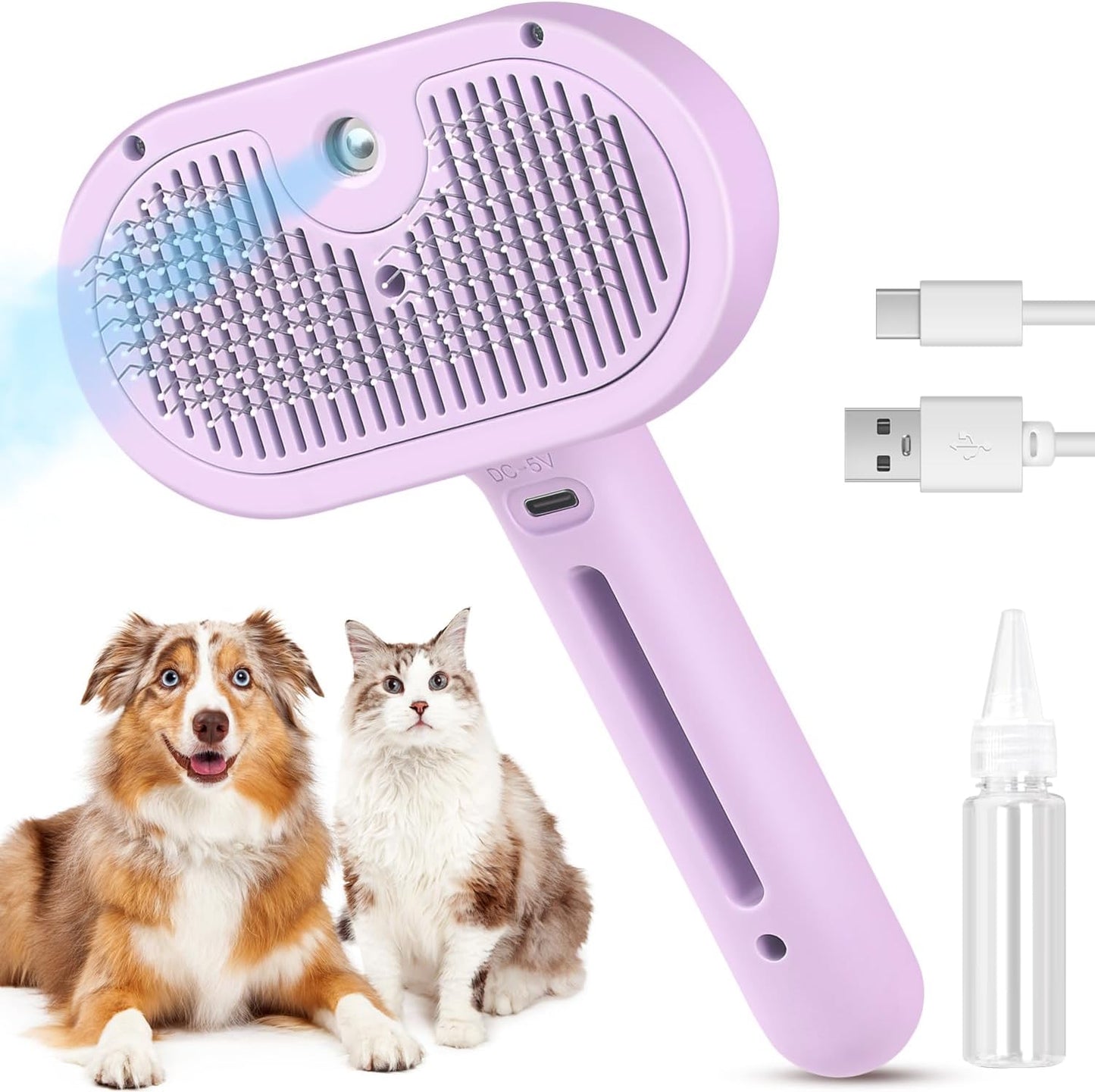 Cat Steam Brush, 3 in 1 Cat Brush for Shedding & Grooming, Water Brush for Cats Dogs, Pet Hair Removal Comb for Long Short Haired Small Animal, Self Cleaning Slicker Brush with Release Button