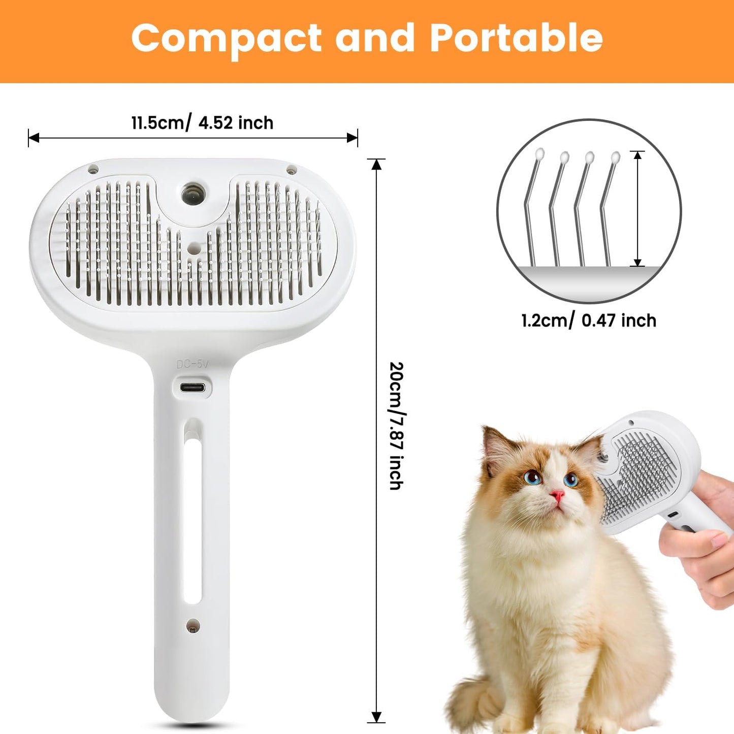 Cat Steam Brush, 3 in 1 Cat Brush for Shedding & Grooming, Water Brush for Cats Dogs, Pet Hair Removal Comb for Long Short Haired Small Animal, Self Cleaning Slicker Brush with Release Button