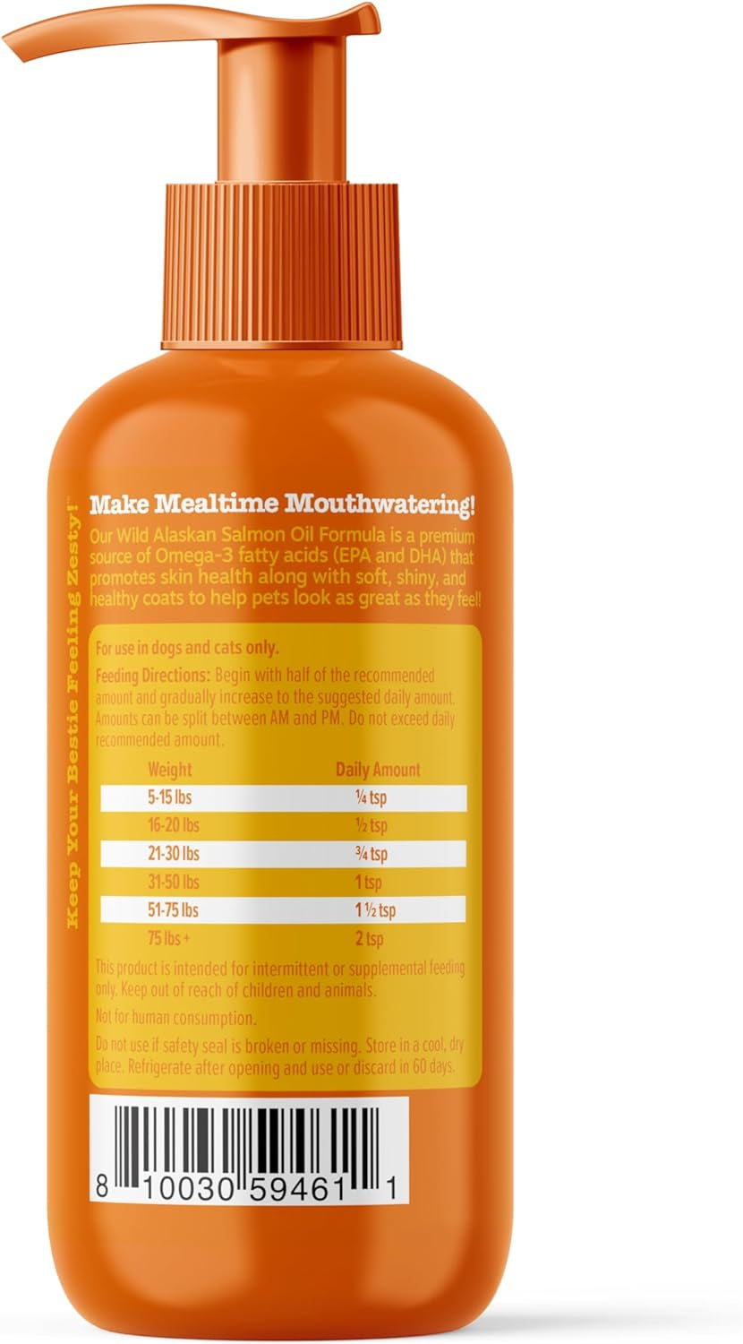 Wild Alaskan Salmon Oil Formula for Dogs & Cats - Omega 3 Skin & Coat Support - Liquid Food Supplement for Pets - Natural EPA + DHA Fatty Acids for Joint Function, Immune & Heart Health