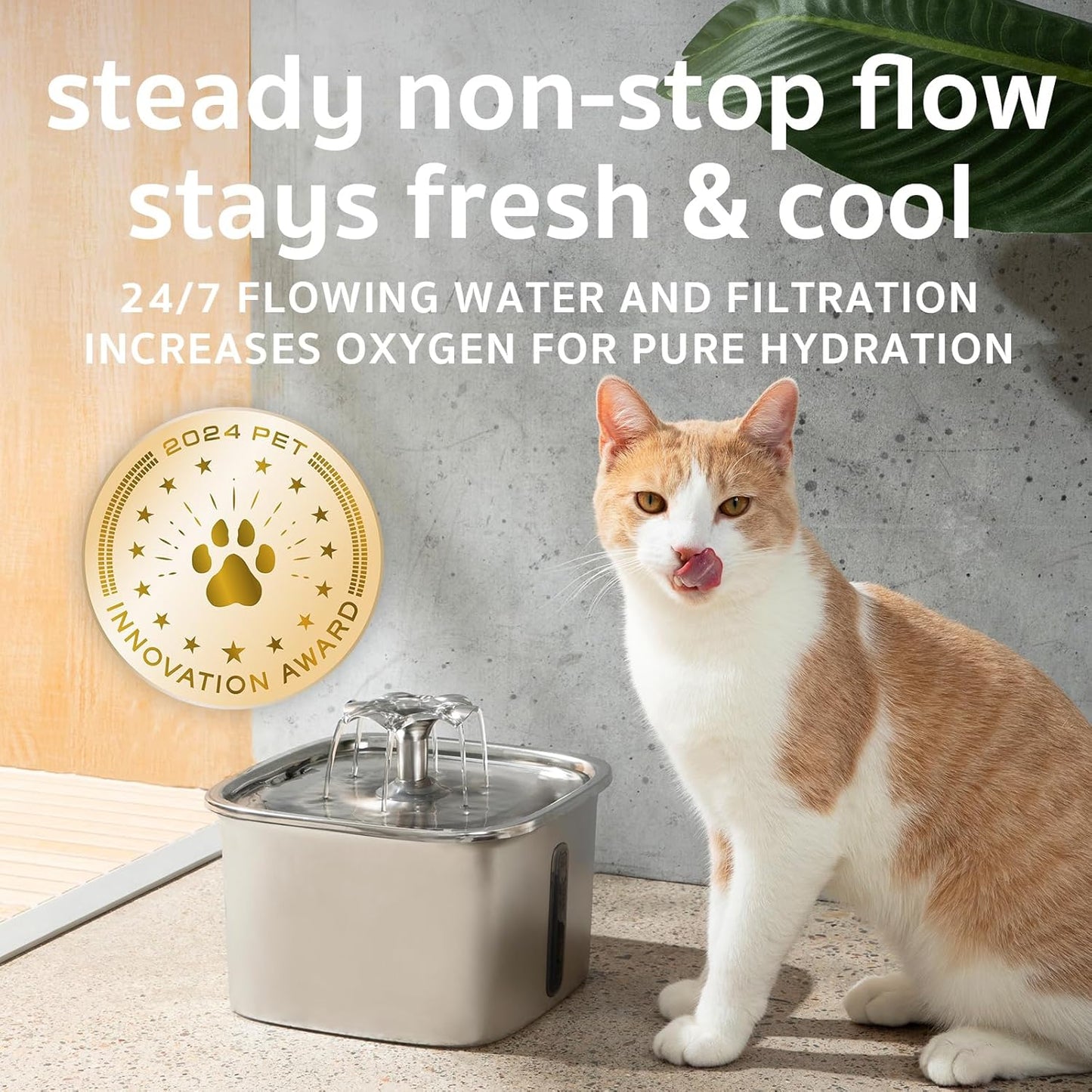 Innovation Award Winner Stainless Steel Cat Water Fountain, 95Oz/2.8L Automatic Pet Fountain Dog Water Dispenser with Replacement Filters & Silicone Mat for Cats, Dogs, Multiple Pets (Silver)