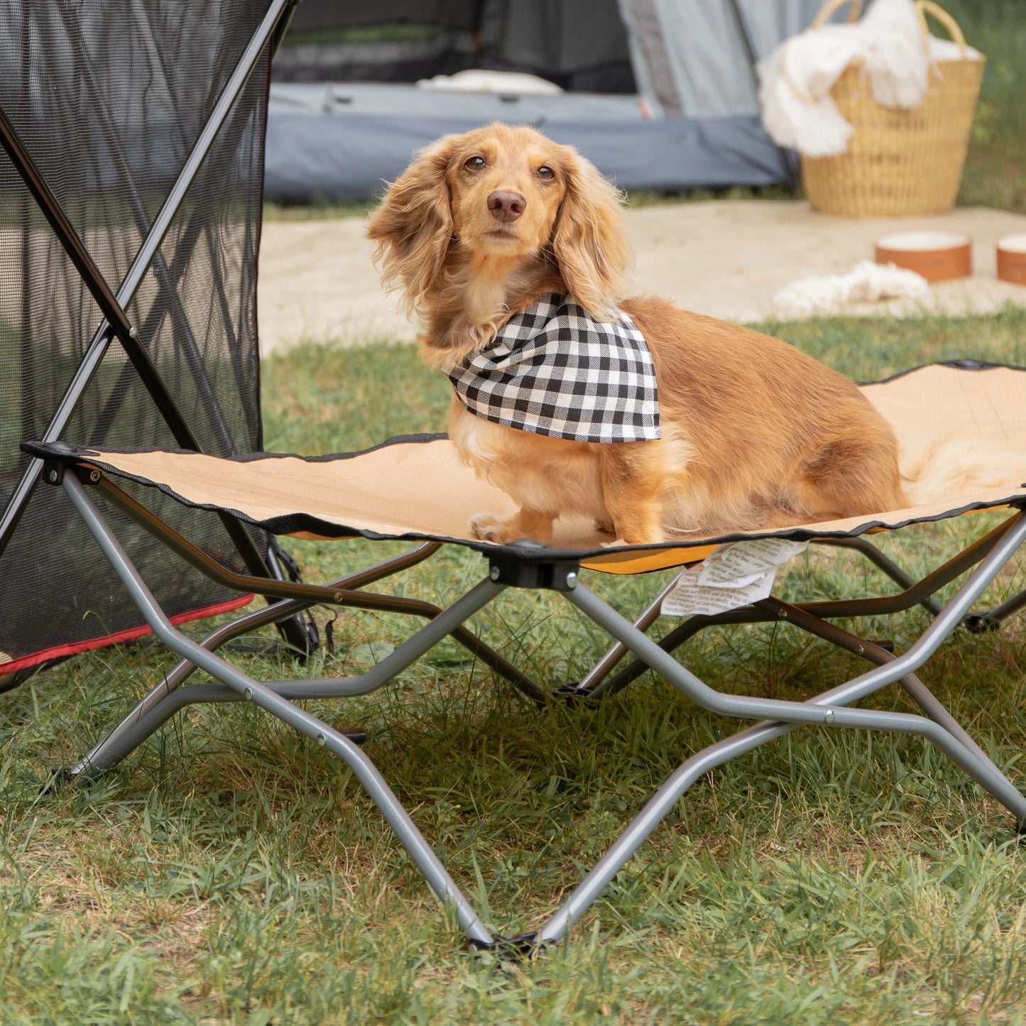 Large Portable Pup Travel Pet Bed, Tan, 47.5” L X 24.5” W, for Dogs up to 95 Lbs