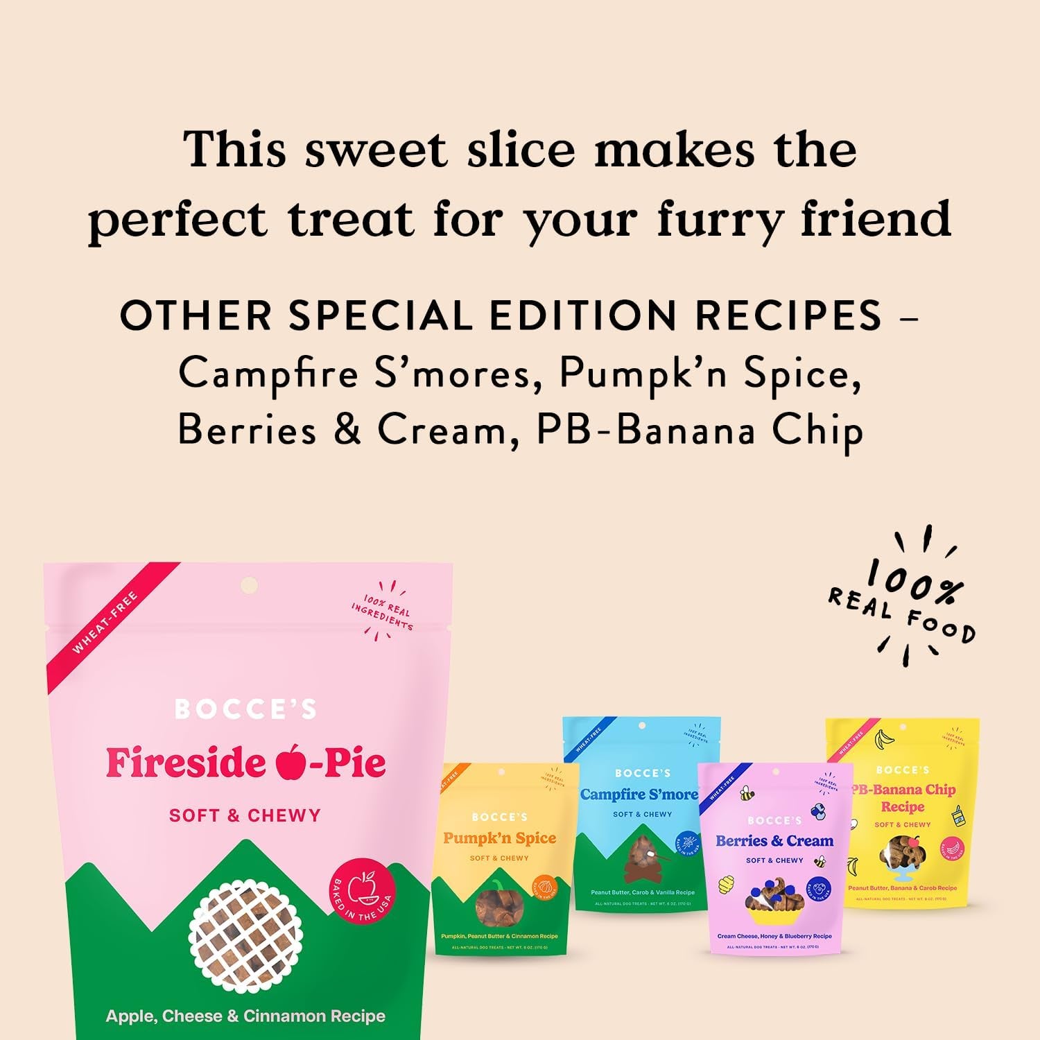 Fireside Apple Pie Treats for Dogs, Wheat-Free Everyday Dog Treats, Made with Real Ingredients, Baked in the USA, All-Natural Soft & Chewy Cookies, Apples, Cheese & Cinnamon, 6 Oz