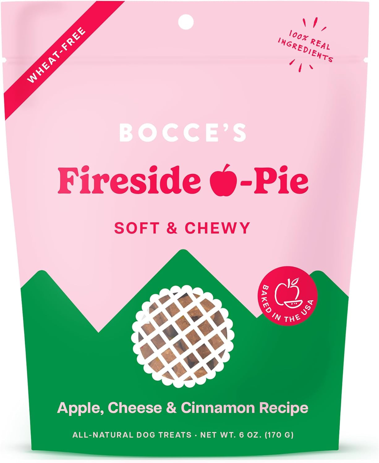 Fireside Apple Pie Treats for Dogs, Wheat-Free Everyday Dog Treats, Made with Real Ingredients, Baked in the USA, All-Natural Soft & Chewy Cookies, Apples, Cheese & Cinnamon, 6 Oz