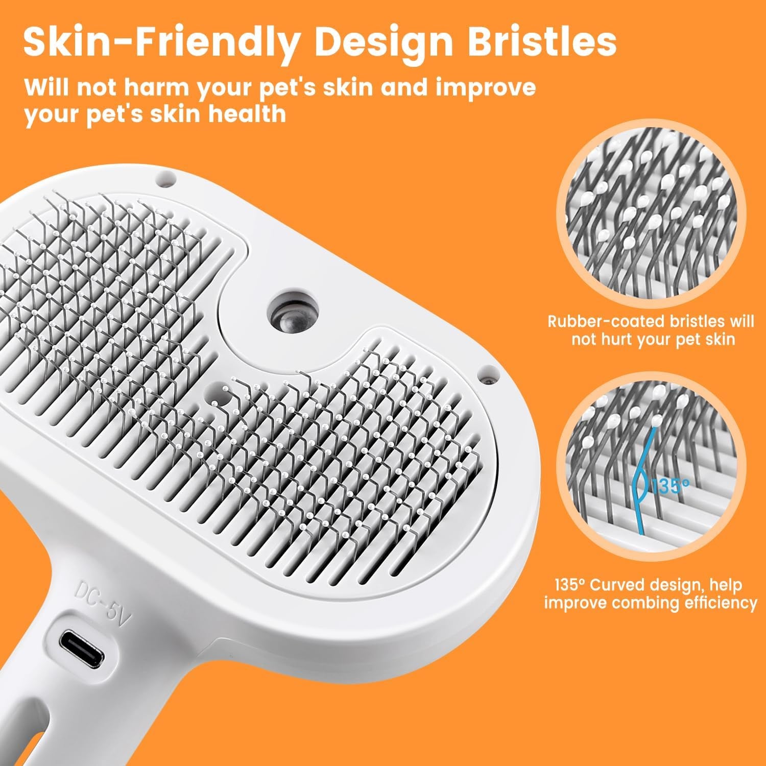 Cat Steam Brush, 3 in 1 Cat Brush for Shedding & Grooming, Water Brush for Cats Dogs, Pet Hair Removal Comb for Long Short Haired Small Animal, Self Cleaning Slicker Brush with Release Button