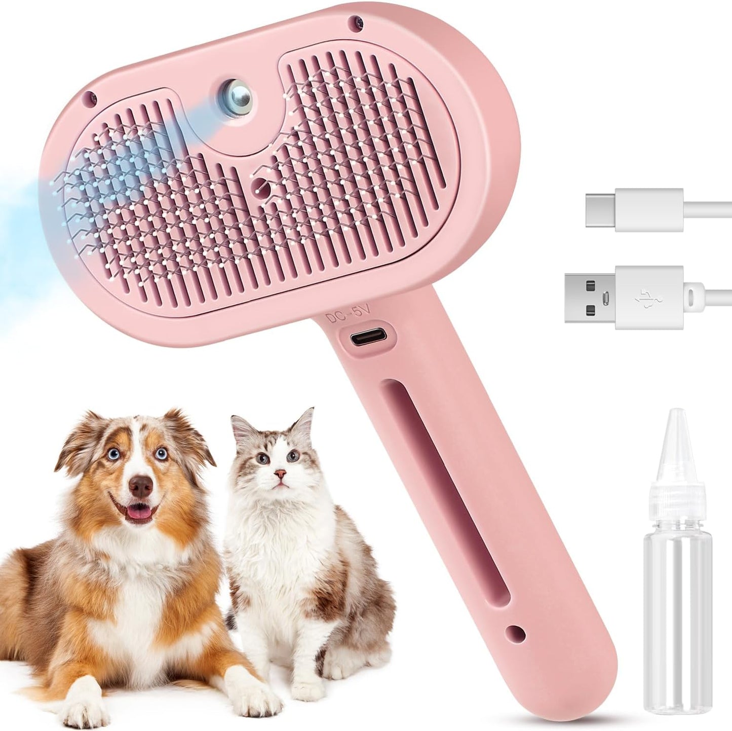 Cat Steam Brush, 3 in 1 Cat Brush for Shedding & Grooming, Water Brush for Cats Dogs, Pet Hair Removal Comb for Long Short Haired Small Animal, Self Cleaning Slicker Brush with Release Button