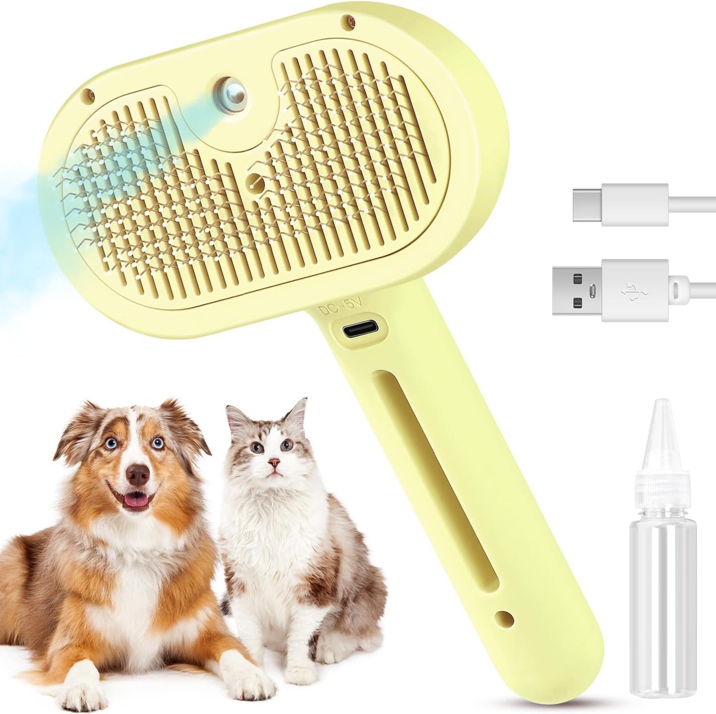 Cat Steam Brush, 3 in 1 Cat Brush for Shedding & Grooming, Water Brush for Cats Dogs, Pet Hair Removal Comb for Long Short Haired Small Animal, Self Cleaning Slicker Brush with Release Button