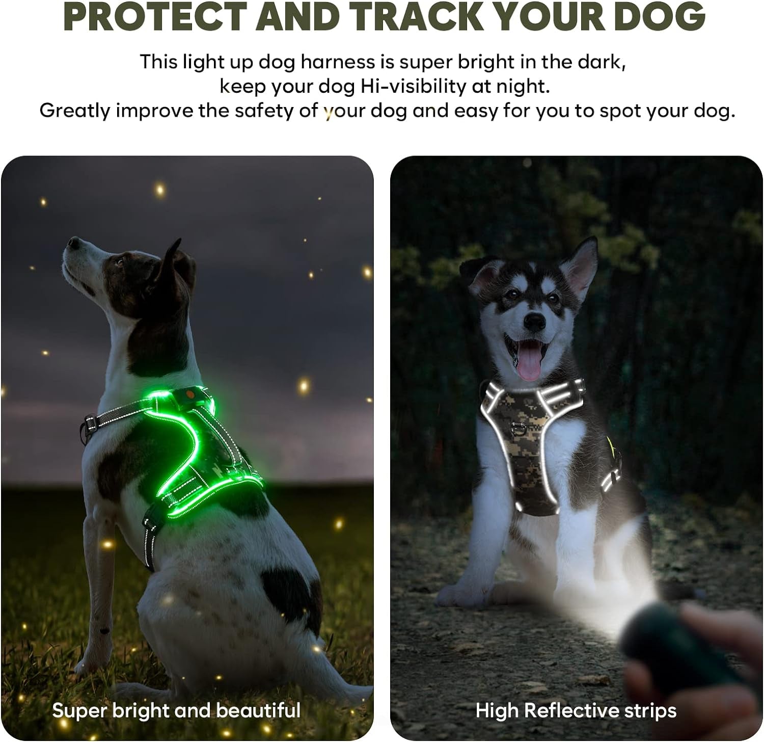 Light up Dog Harness No Pull LED Dog Harness with Soft Handle Rechargeable Lighted Dog Harness for Medium Dogs(Reflective,Adjustable,Lightweight)