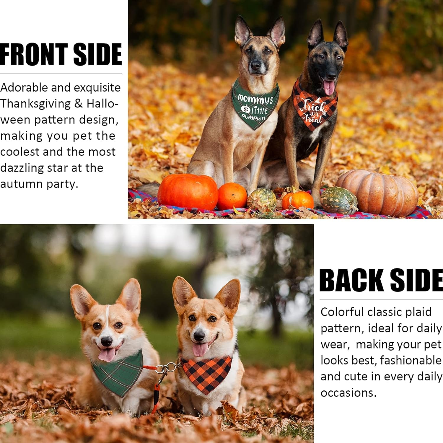 3 Pack Holiday Dog Bandanas-Christmas, Thanksgiving, and Halloween