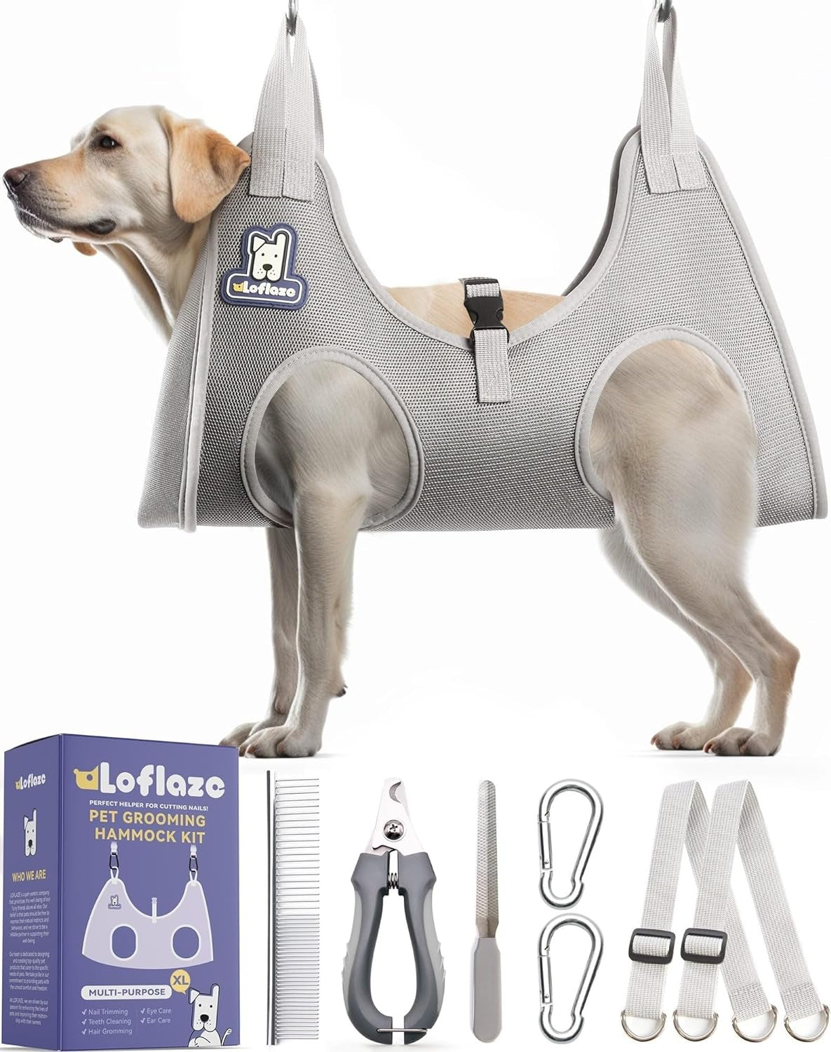 Dog Grooming Hammock Harness for Dogs & Cats with Pet Nail Clipper Trimmer - Cat Hanger Sling for Trimming Clipping Nails- Dog Hammock Restraint Bag for Small Medium Large Dog （ Grey S ）