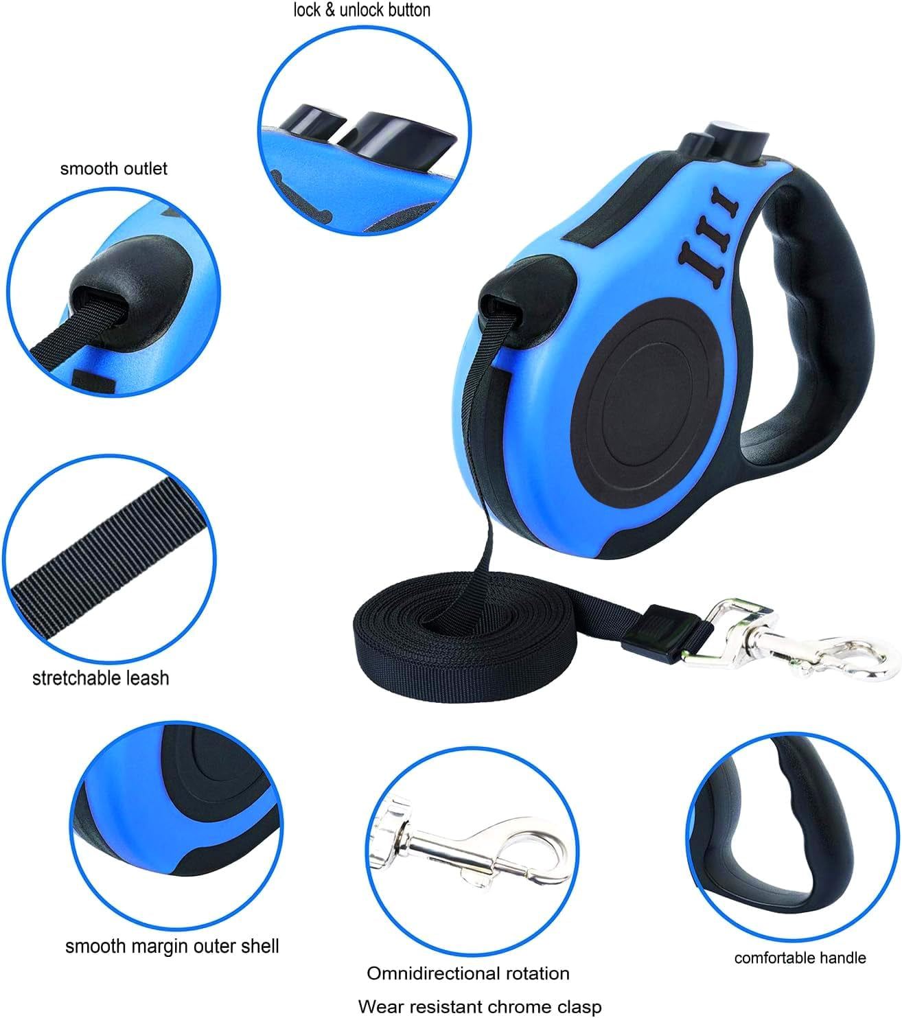 16 FT Retractable Dog Leash, with Folding Bowl, Dispenser, Waste Bags, for Small-Medium Dogs(Blue)