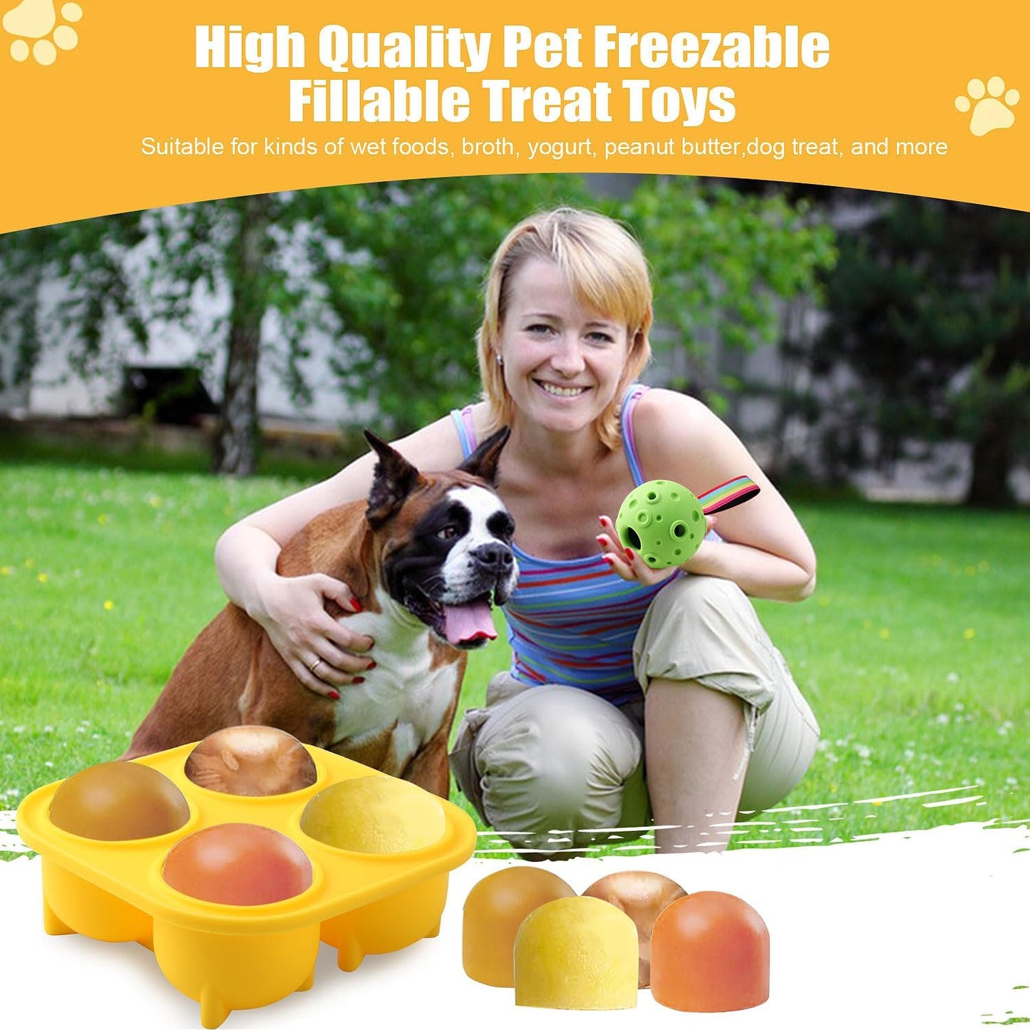 Dog Toys, Frozen Treat Dispensing Dog Toy to Keep Them Busy, Dog Chew Toy for Refillable Homemade Freezable Food Reduces Anxiety, Easy Clean Interactive Dog Puzzle Toy with Silicone Tray Mold (Green)