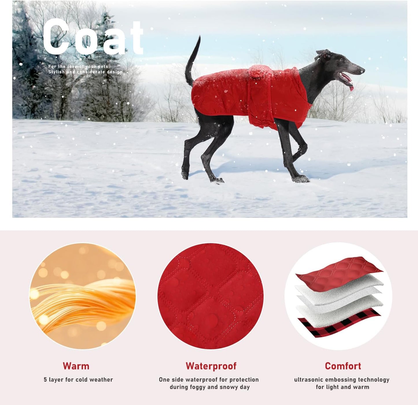 Dog Winter Coat with 5 Layers (Reversible)