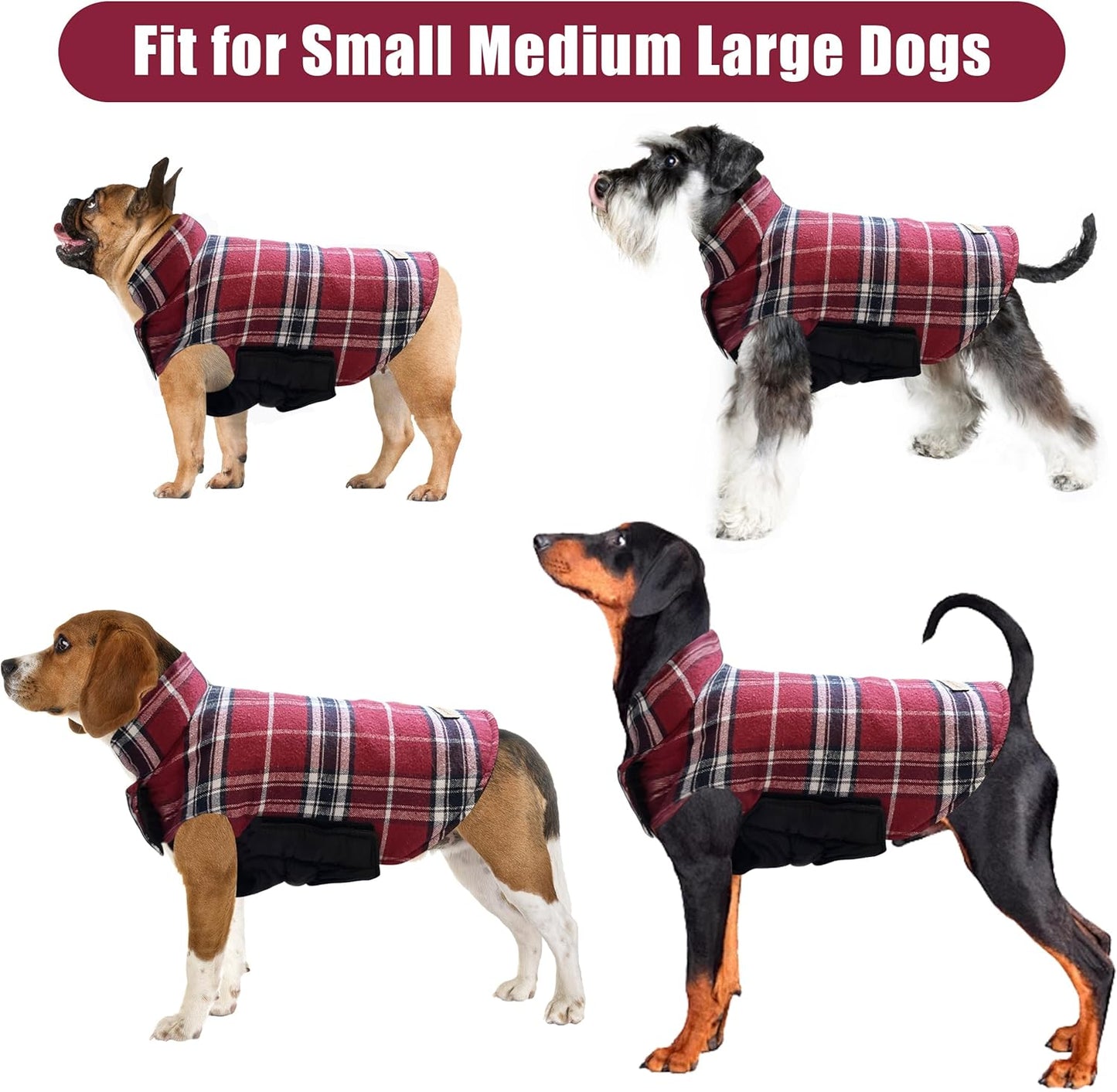 Warm Dog Coat, Reversible Waterproof Winter Dog Jacket Coat - British Style Plaid Dog Clothes Vest