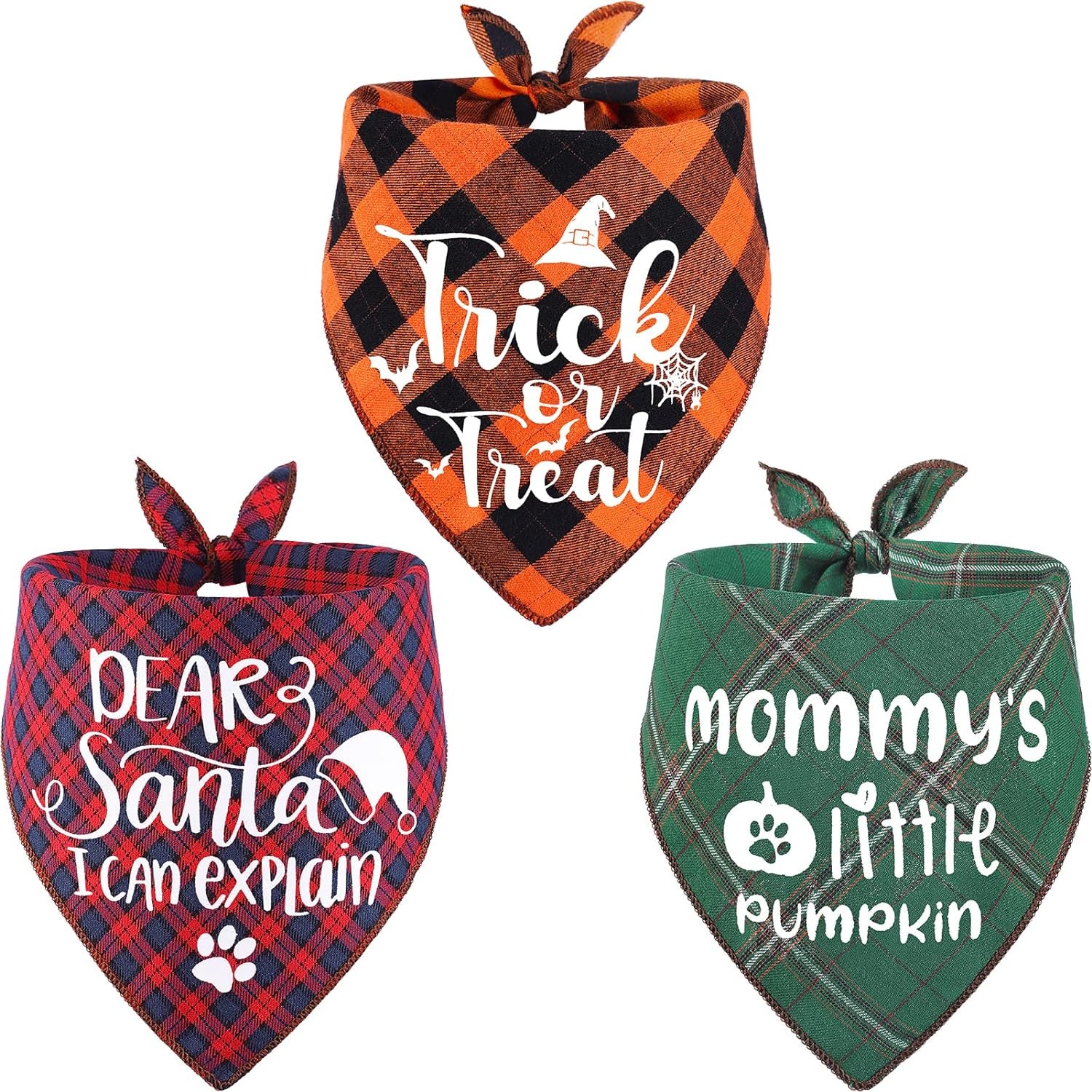 3 Pack Holiday Dog Bandanas-Christmas, Thanksgiving, and Halloween