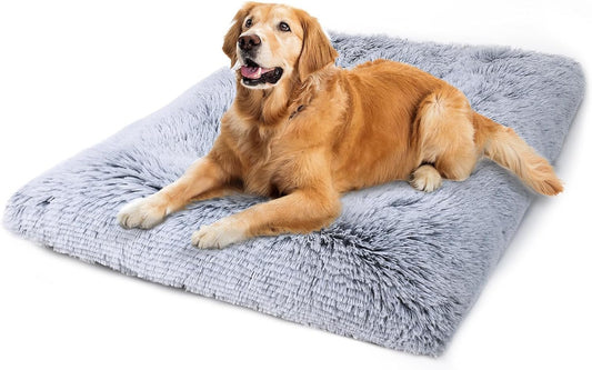 Large Dog Bed Crate Pad 36 Inch, Washable Pet Crate Beds Large Medium Small Sized Dogs, Deluxe Plush Anti-Slip Dog Mats for Sleeping, Fulffy Kennel Pad 35 * 23 Inch Grey