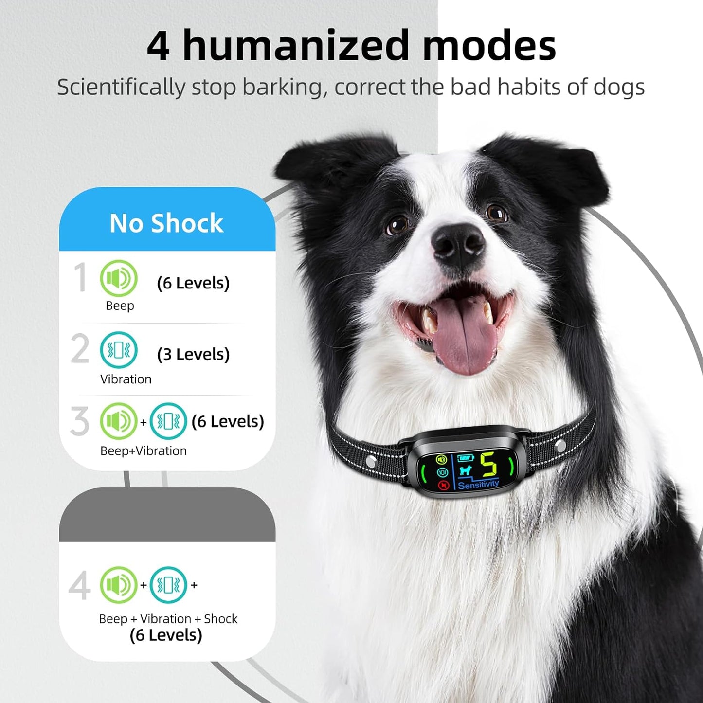 Dog Bark Collar, Rechargeable Smart Collar, anti Barking Training Collar with 5 Adjustable Sensitivity Beep Vibration, Bark Collar for Large Medium Small Dogs (Black)