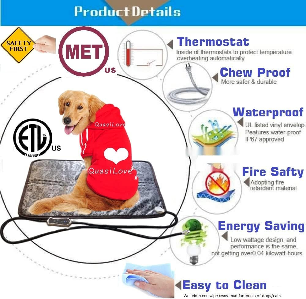 XXL Electric Heating Pad for Large Dog Bed Outdoor or Indoor,Waterproof,Chew Proof Cord 