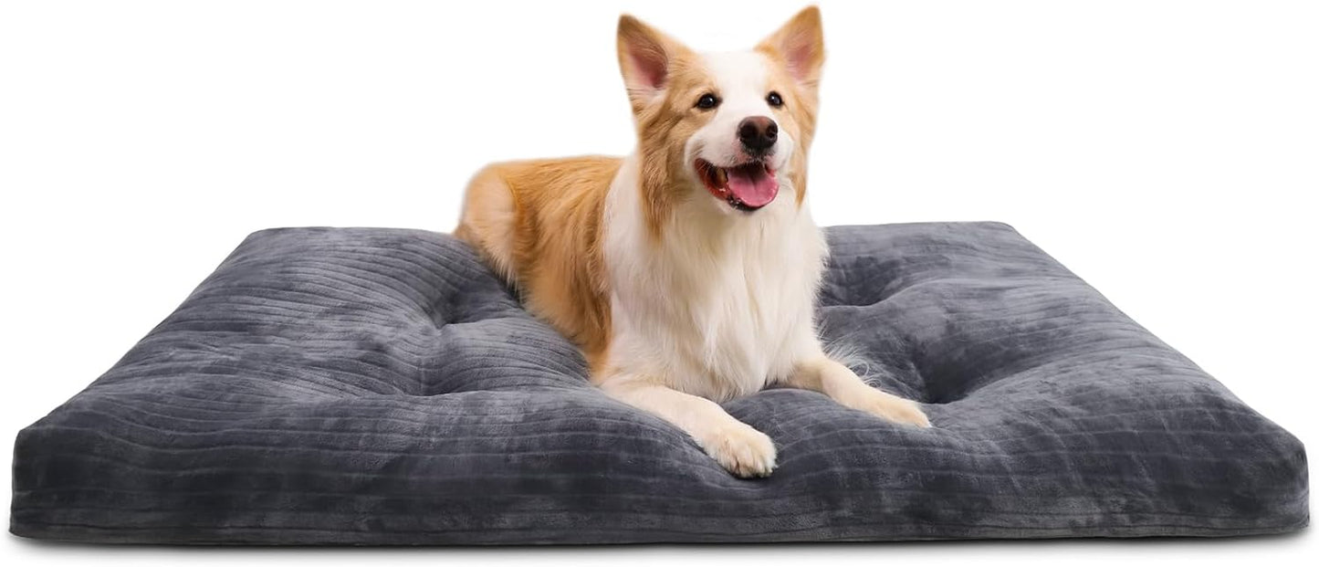 Deluixe Washable Dog Bed, Thick Flannel Kennel Pad Anti-Slip & Anti-Scratch Pet Sleeping Mat