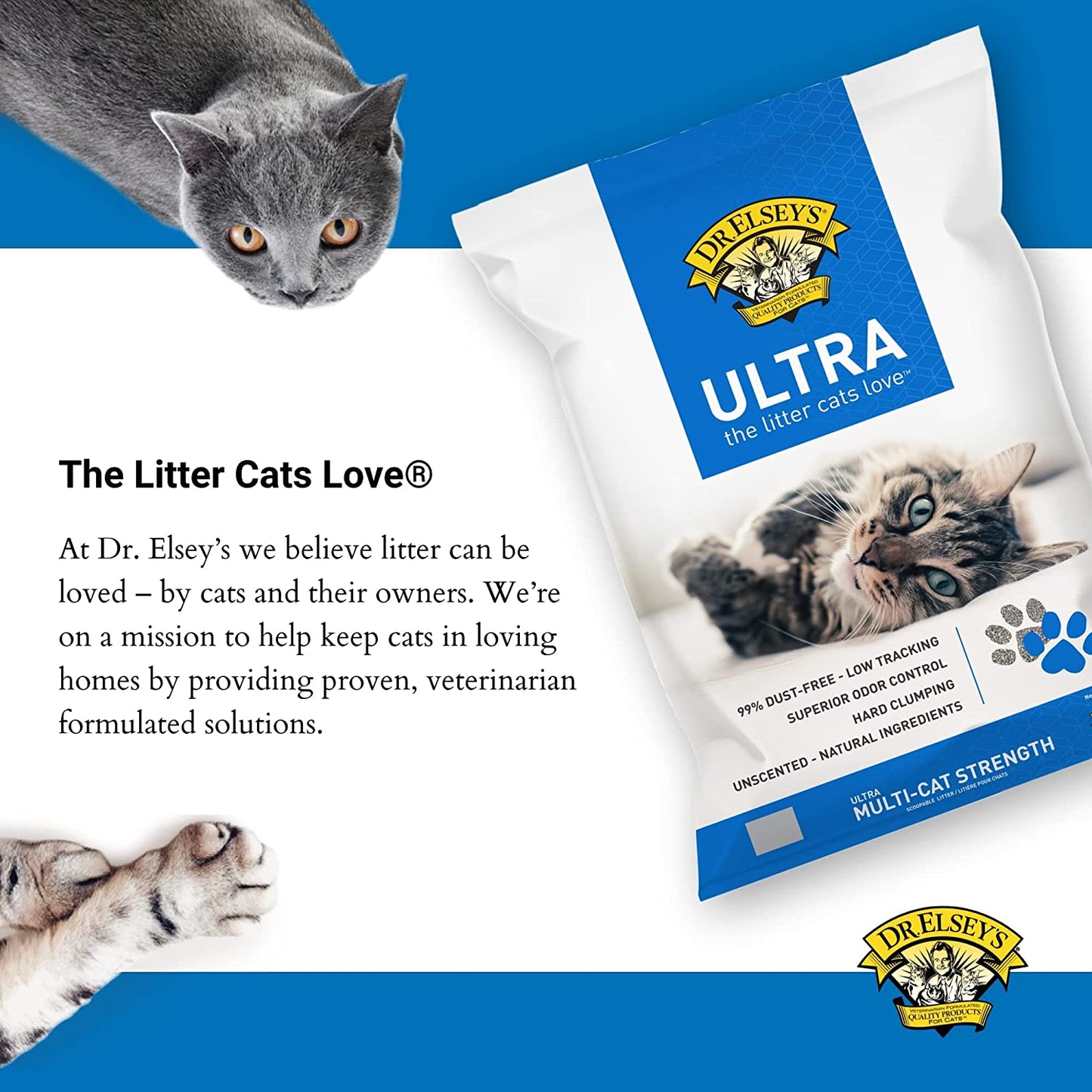 Premium Clumping Cat Litter - Ultra - 99.9% Dust-Free, Low Tracking, Hard Clumping, Superior Odor Control, Unscented & Natural Ingredients