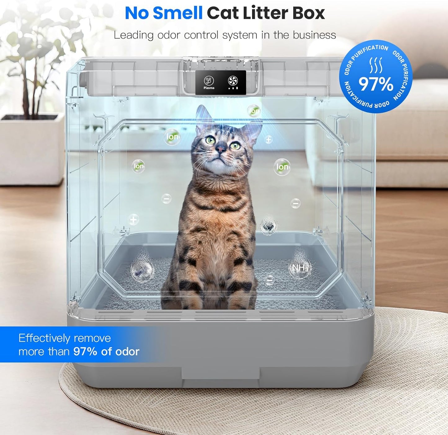 Smart Cat Litter Box Odor Control, Includes Litter Scoop & Mat, Anti-Leakage & Splash, Easy Cleaning