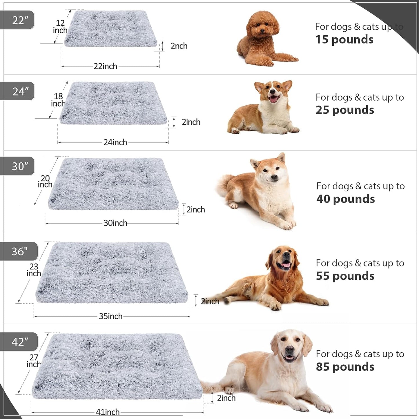 Large Dog Bed Crate Pad 36 Inch, Washable Pet Crate Beds Large Medium Small Sized Dogs, Deluxe Plush Anti-Slip Dog Mats for Sleeping, Fulffy Kennel Pad 35 * 23 Inch Grey