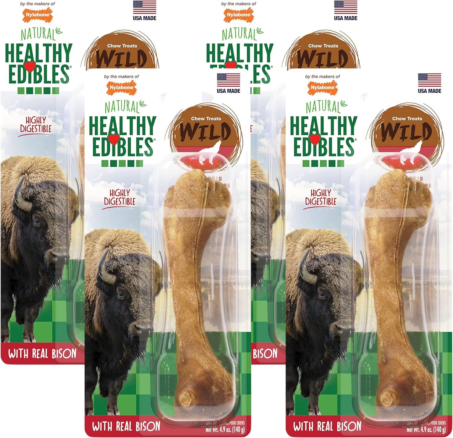 Healthy Edibles WILD Natural Long-Lasting Bison Flavor Bone Chew Treats for Dogs, Large (1 Count)