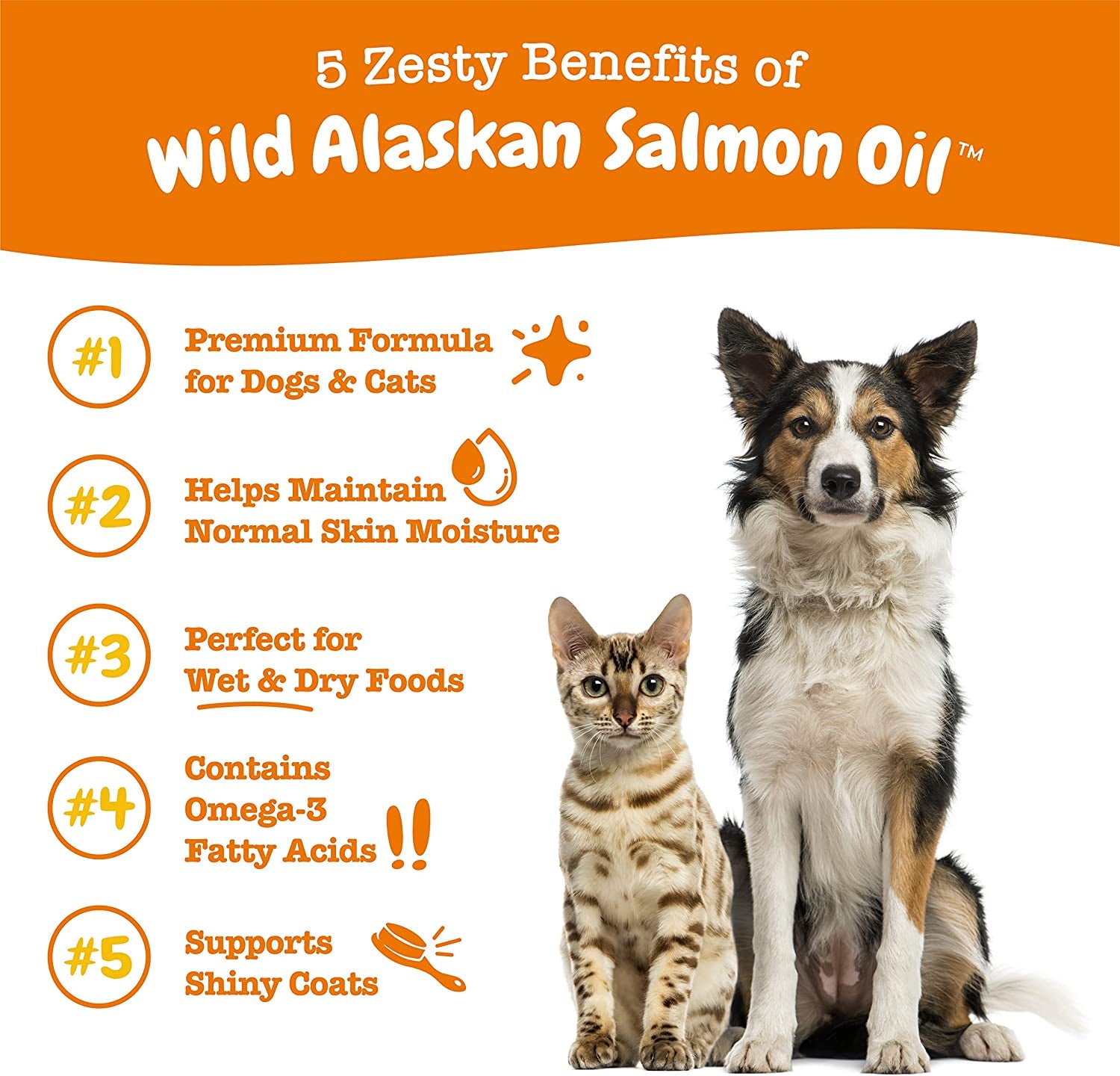 Wild Alaskan Salmon Oil Formula for Dogs & Cats - Omega 3 Skin & Coat Support - Liquid Food Supplement for Pets - Natural EPA + DHA Fatty Acids for Joint Function, Immune & Heart Health