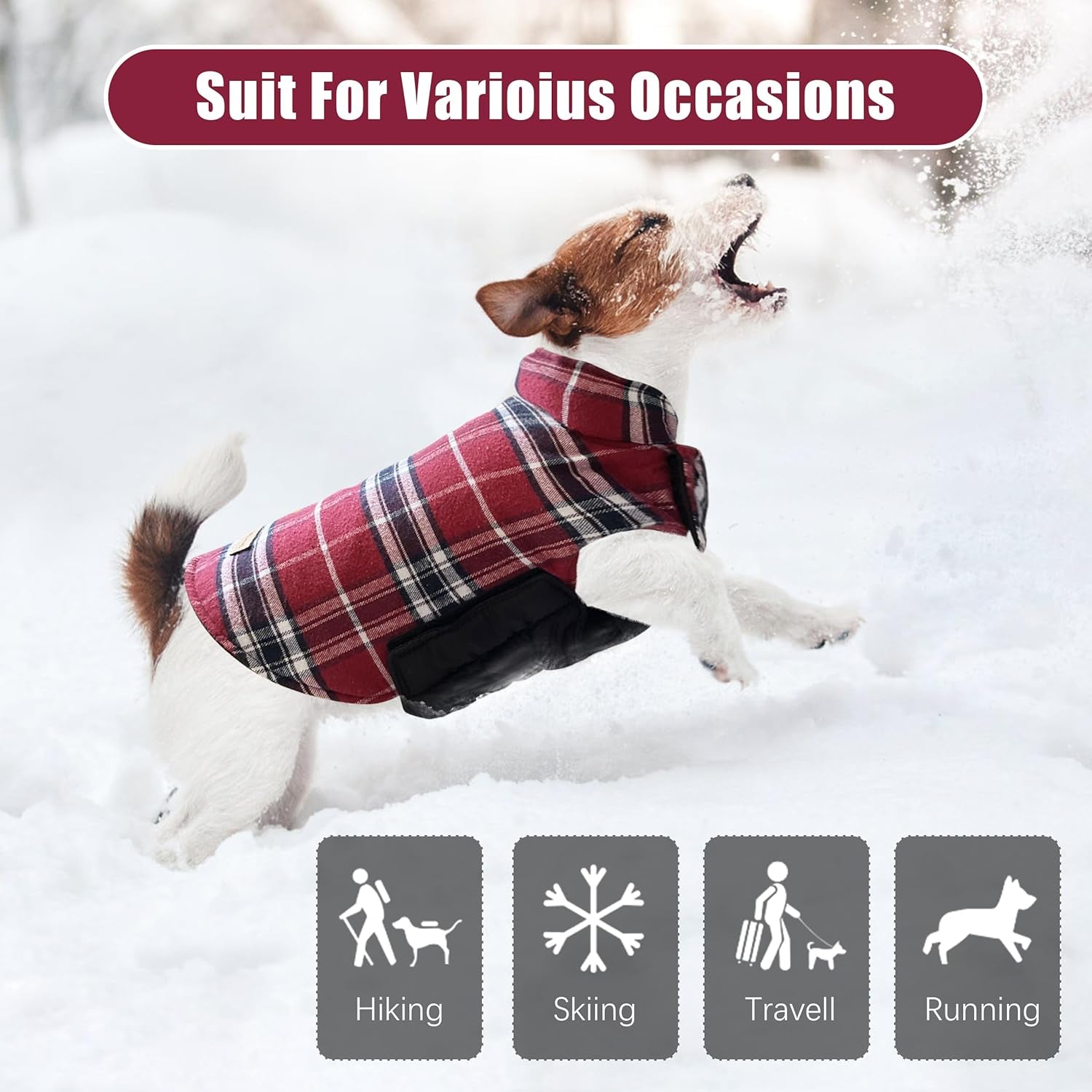 Warm Dog Coat, Reversible Waterproof Winter Dog Jacket Coat - British Style Plaid Dog Clothes Vest