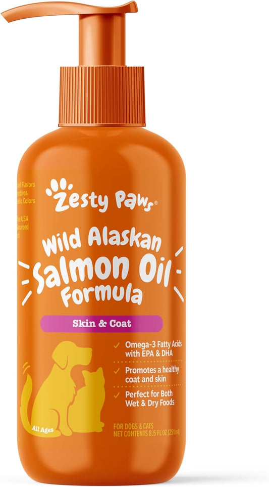 Wild Alaskan Salmon Oil Formula for Dogs & Cats - Omega 3 Skin & Coat Support - Liquid Food Supplement for Pets - Natural EPA + DHA Fatty Acids for Joint Function, Immune & Heart Health