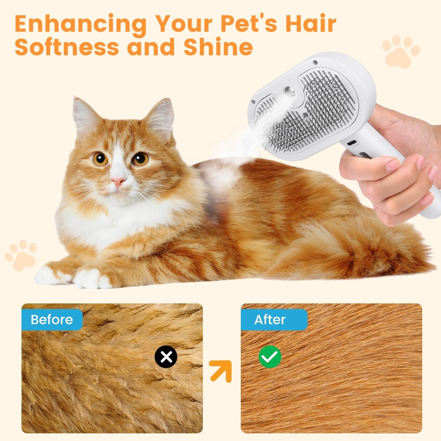 Cat Steam Brush, 3 in 1 Cat Brush for Shedding & Grooming, Water Brush for Cats Dogs, Pet Hair Removal Comb for Long Short Haired Small Animal, Self Cleaning Slicker Brush with Release Button