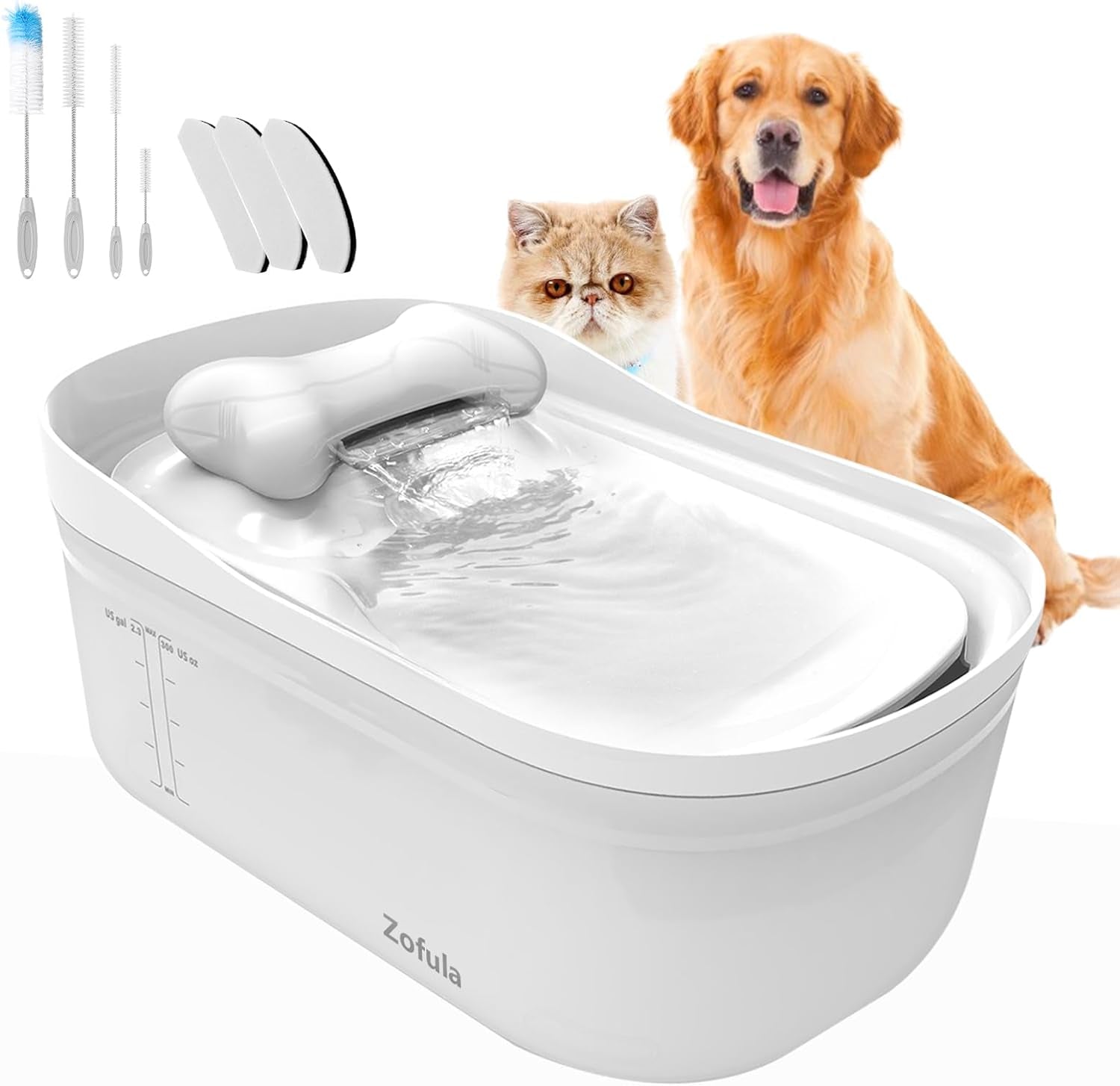 2.3Gal/300Oz/9L Dog Water Fountain Ultra Quiet Large Dog Water Bowl Dispenser Automatic Dog Water Dispenser Electric Cat/Dog Fountain Water Bowl No Spilling with Cleaning Kit/3Filters(Black)