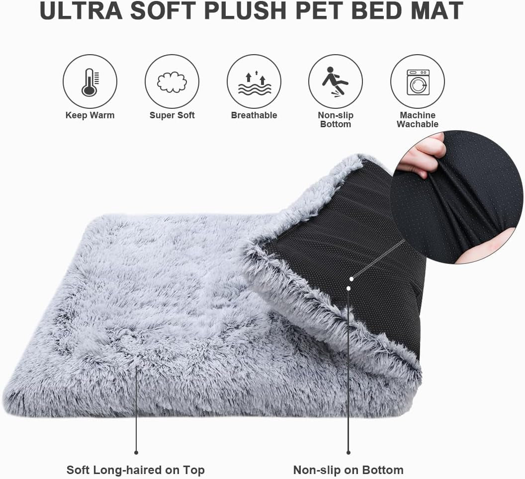 Large Dog Bed Crate Pad 36 Inch, Washable Pet Crate Beds Large Medium Small Sized Dogs, Deluxe Plush Anti-Slip Dog Mats for Sleeping, Fulffy Kennel Pad 35 * 23 Inch Grey