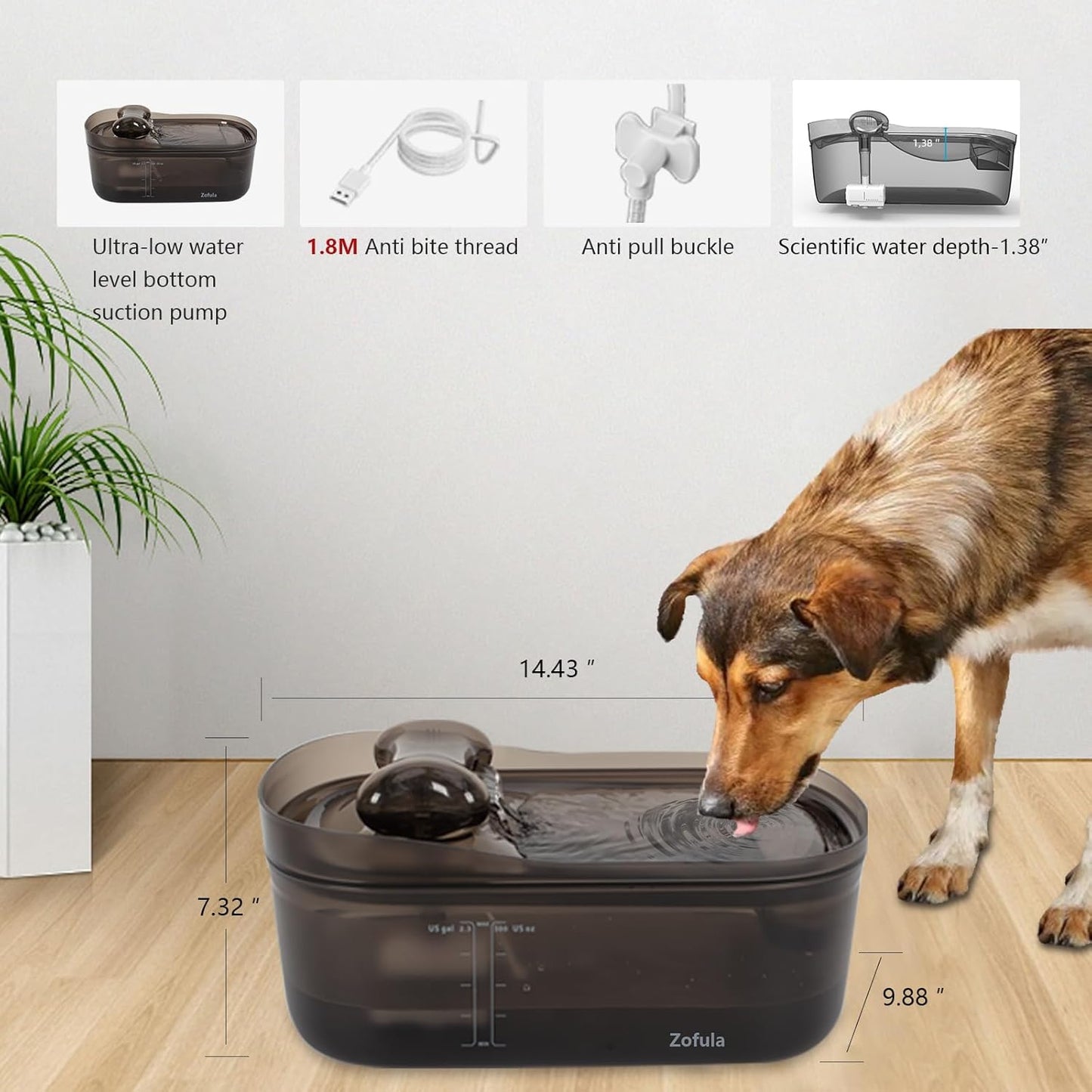 2.3Gal/300Oz/9L Dog Water Fountain Ultra Quiet Large Dog Water Bowl Dispenser Automatic Dog Water Dispenser Electric Cat/Dog Fountain Water Bowl No Spilling with Cleaning Kit/3Filters(Black)