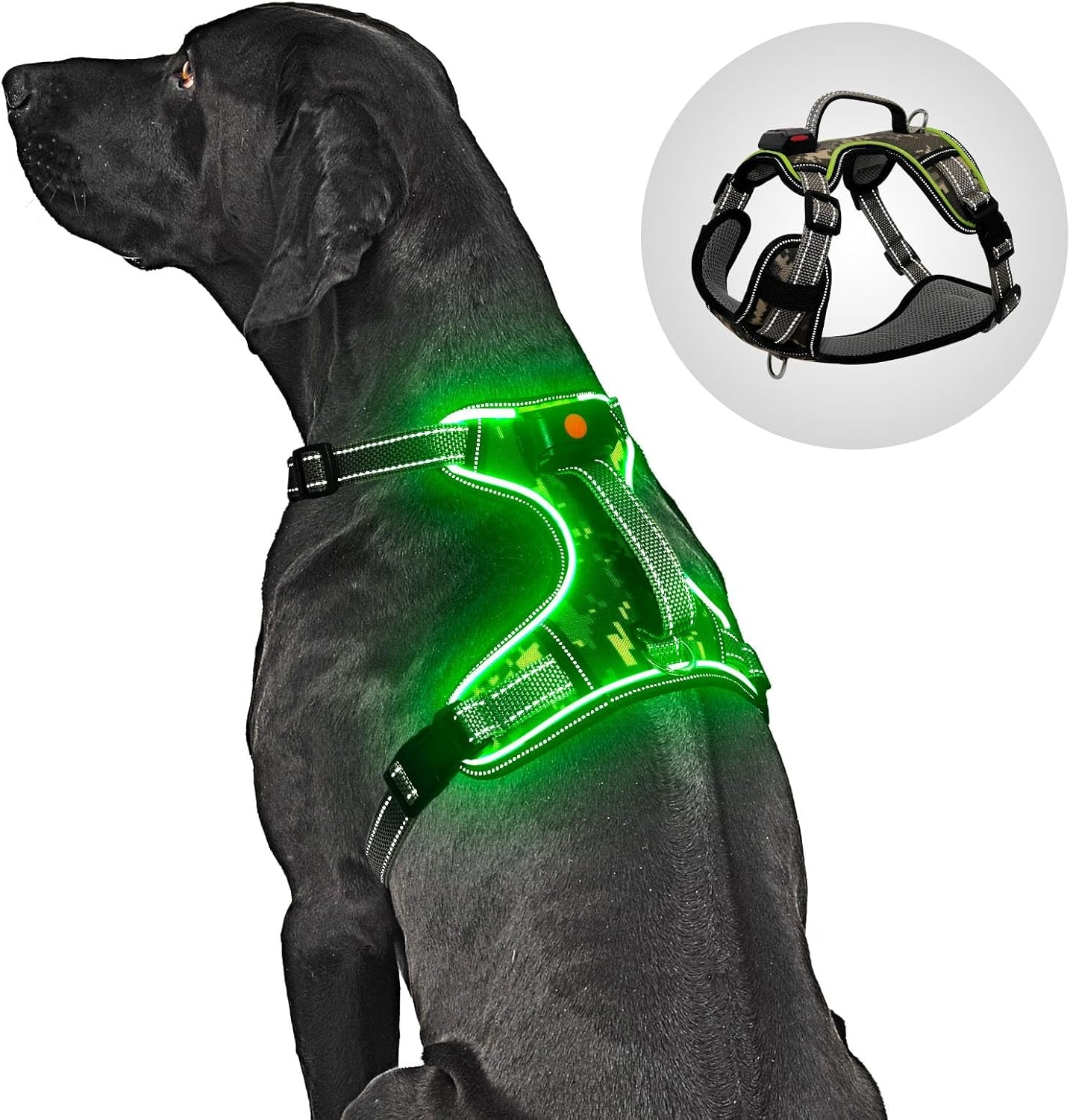 Light up Dog Harness No Pull LED Dog Harness with Soft Handle Rechargeable Lighted Dog Harness for Medium Dogs(Reflective,Adjustable,Lightweight)