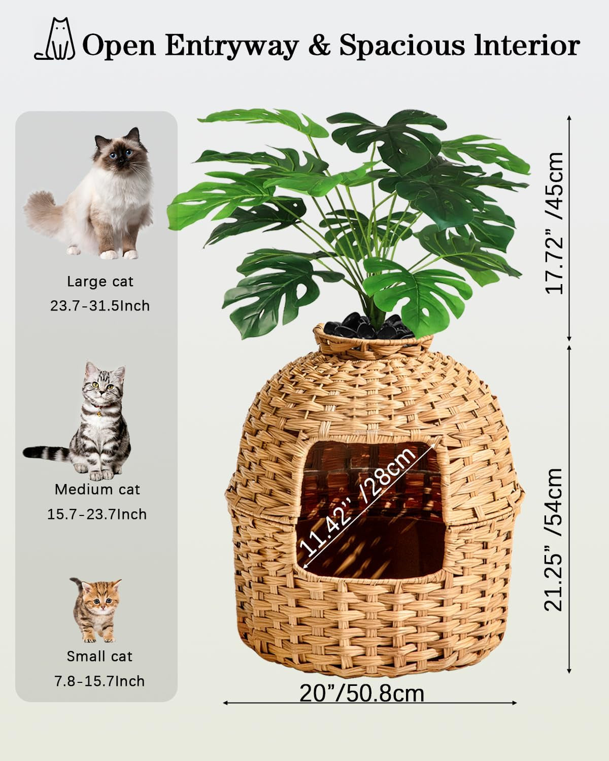 Enclosed Cat Litter Box With Built in Filter- Monstera House Plant Design