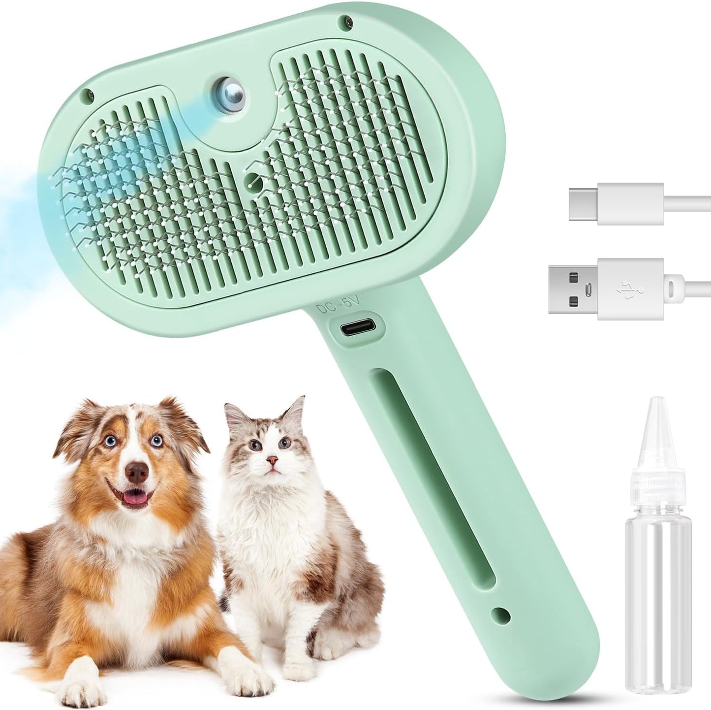 Cat Steam Brush, 3 in 1 Cat Brush for Shedding & Grooming, Water Brush for Cats Dogs, Pet Hair Removal Comb for Long Short Haired Small Animal, Self Cleaning Slicker Brush with Release Button