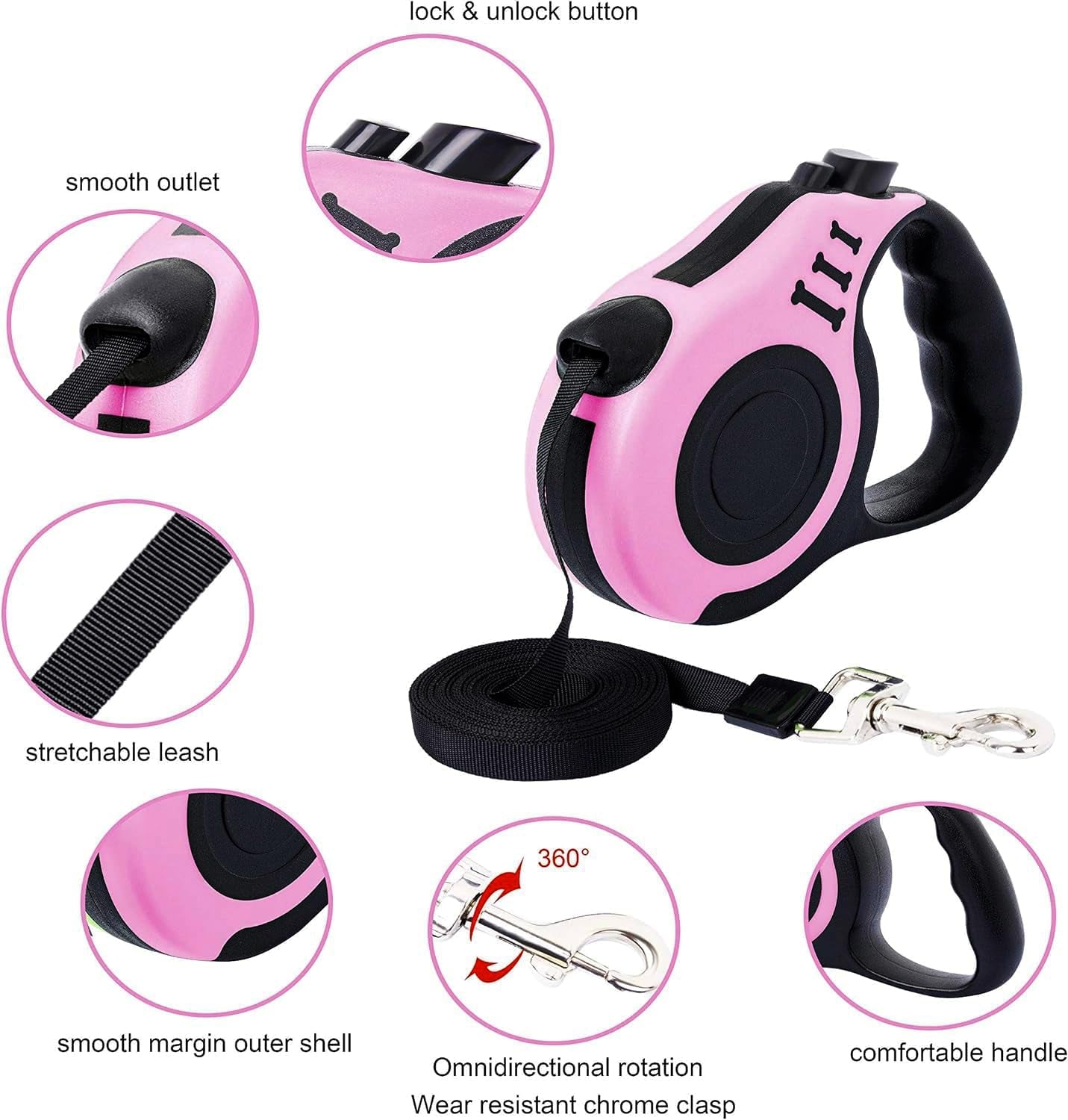 PETIMP Retractable Dog Leash Lightweight 16FT Leash, with Folding Bowl,Dispenser,Waste Bags, for Small Medium Dogs(Pink)