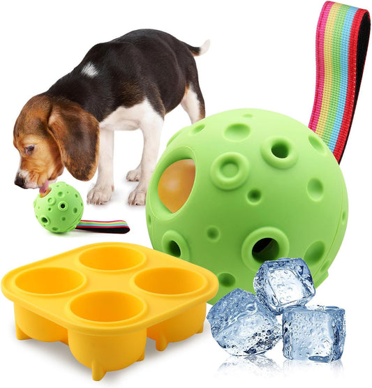 Dog Toys, Frozen Treat Dispensing Dog Toy to Keep Them Busy, Dog Chew Toy for Refillable Homemade Freezable Food Reduces Anxiety, Easy Clean Interactive Dog Puzzle Toy with Silicone Tray Mold (Green)