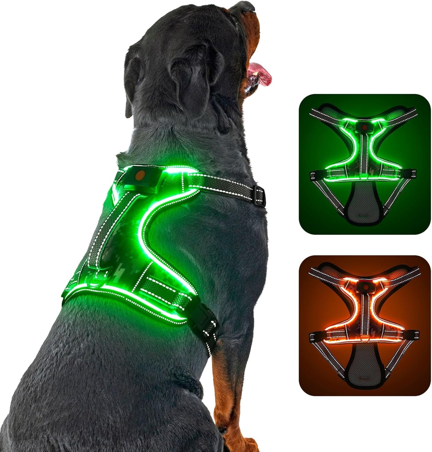 Light up Dog Harness No Pull LED Dog Harness with Soft Handle Rechargeable Lighted Dog Harness for Medium Dogs(Reflective,Adjustable,Lightweight)