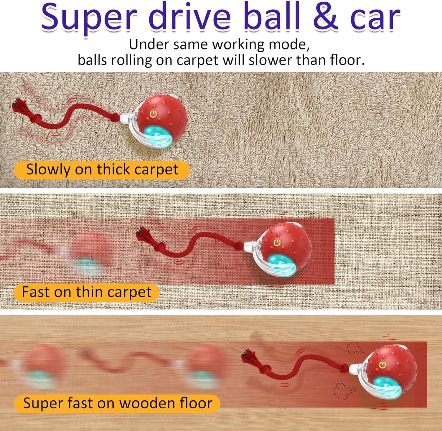 Interactive Cat Toys Ball for Indoor Cats Fast Rolling on Carpet, Chirping & Motion Activate Cat Toys (Red)