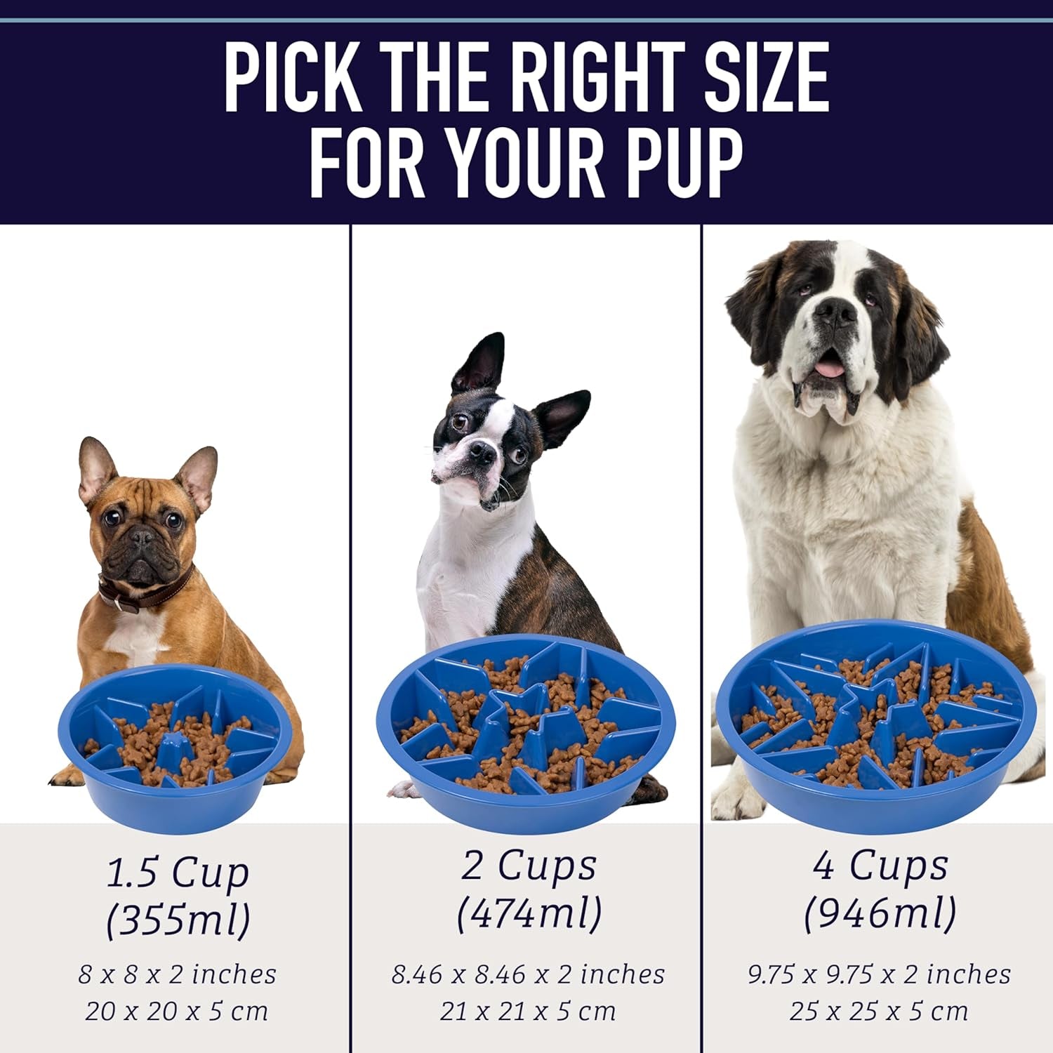 Slow Feeder Dog Bowls - Cup Maze Puzzle Food Bowl with Feeder Holes, Fits into Elevated Pet Feeders - Slow Eating for Large, Medium & Small Sized Breeds (2 Cup - 7.5-8 Inch Feeder Holes)