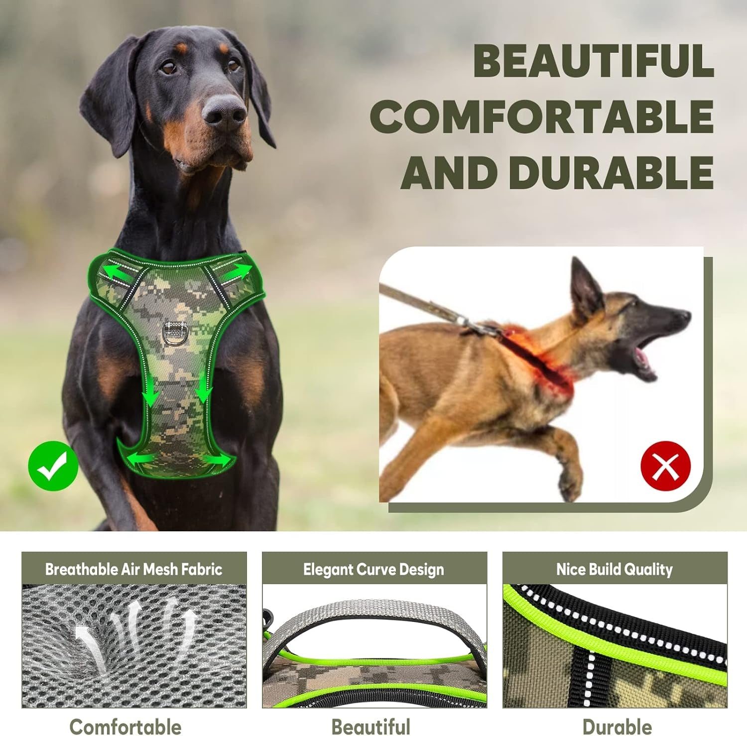 Light up Dog Harness No Pull LED Dog Harness with Soft Handle Rechargeable Lighted Dog Harness for Medium Dogs(Reflective,Adjustable,Lightweight)